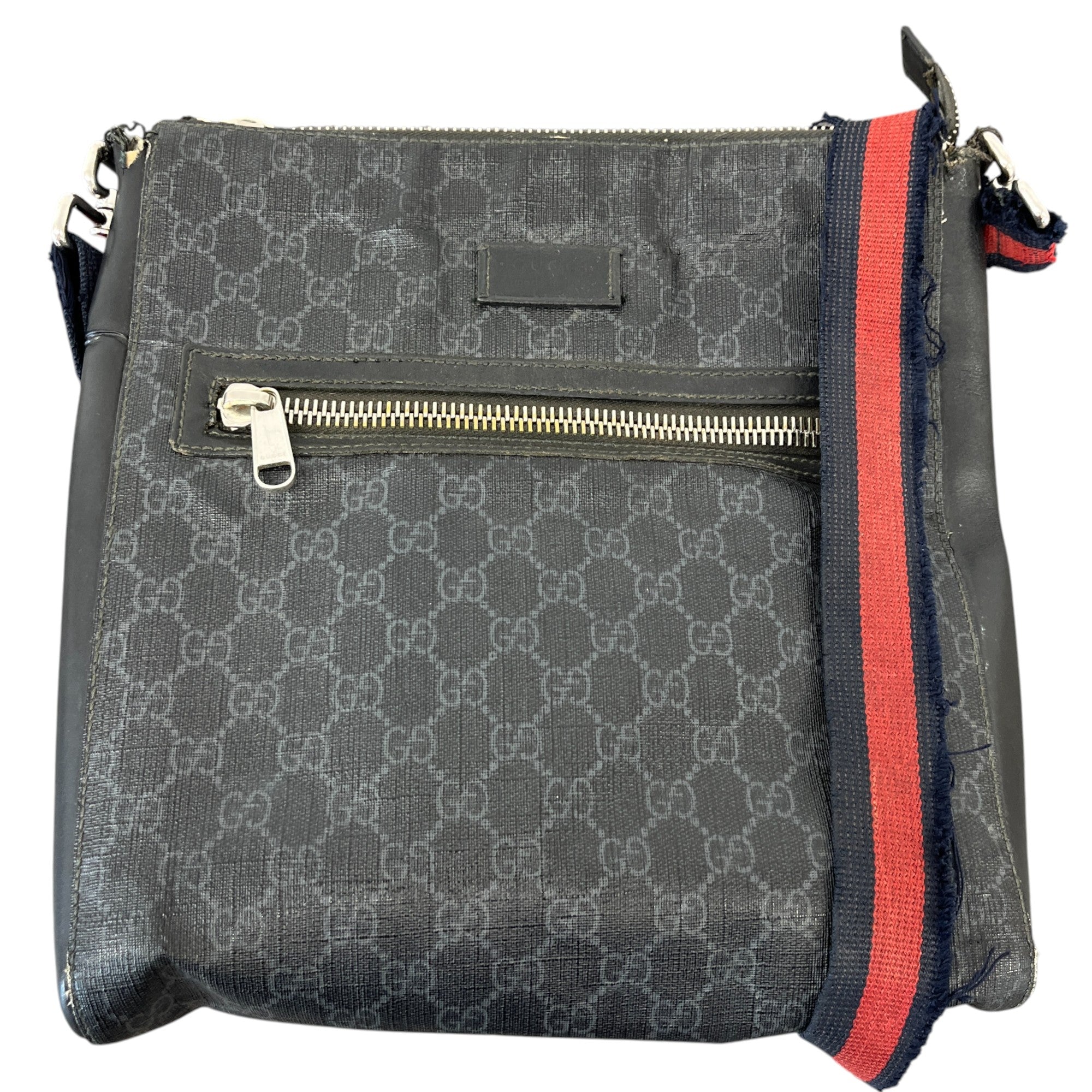 Men's Gg Supreme Web Strap Messenger Bag Black