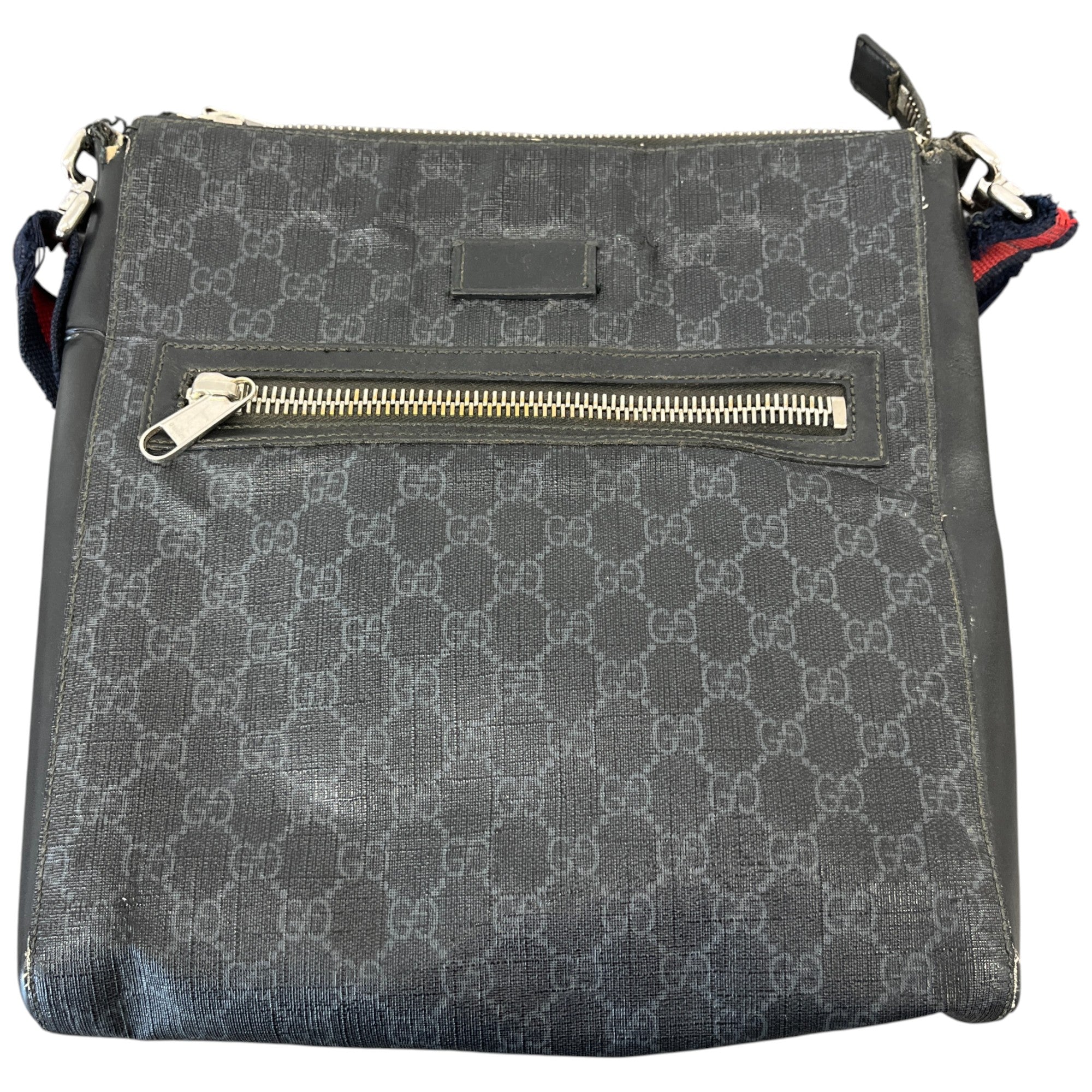Men's Gg Supreme Web Strap Messenger Bag Black