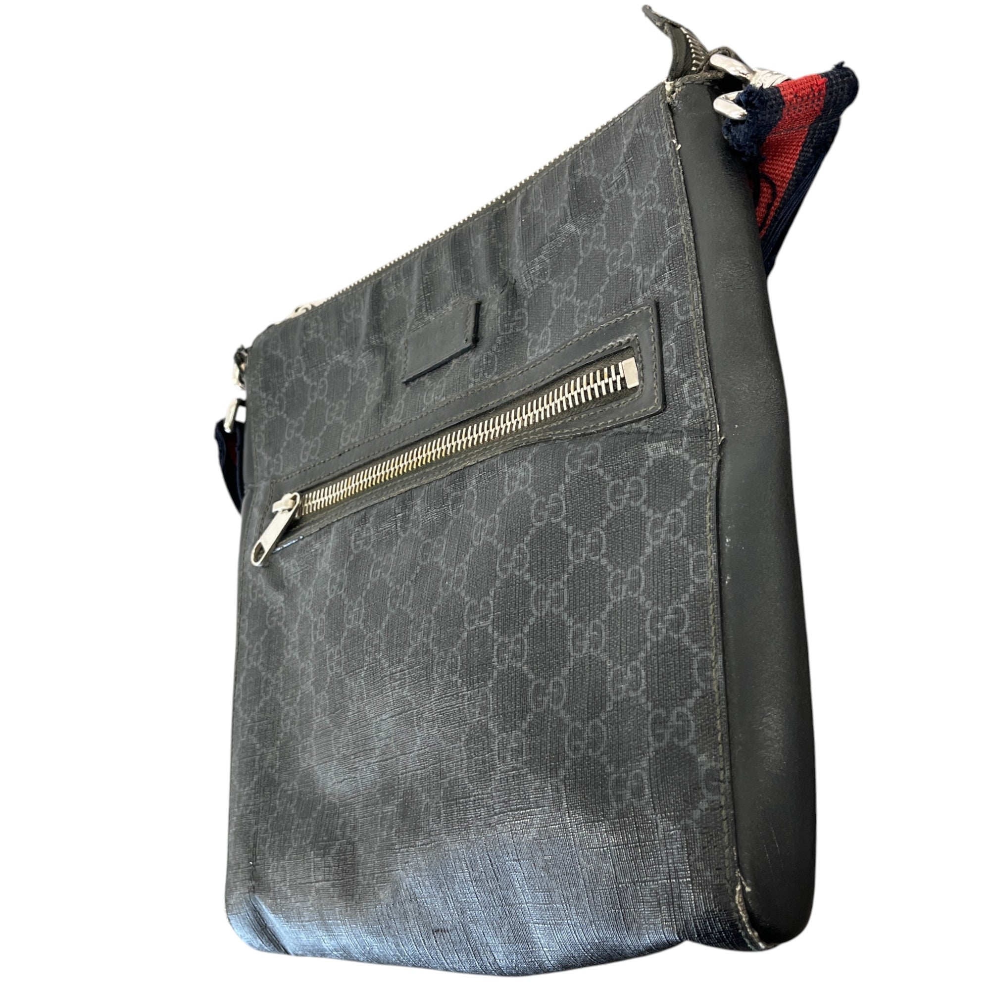 Men's Gg Supreme Web Strap Messenger Bag Black