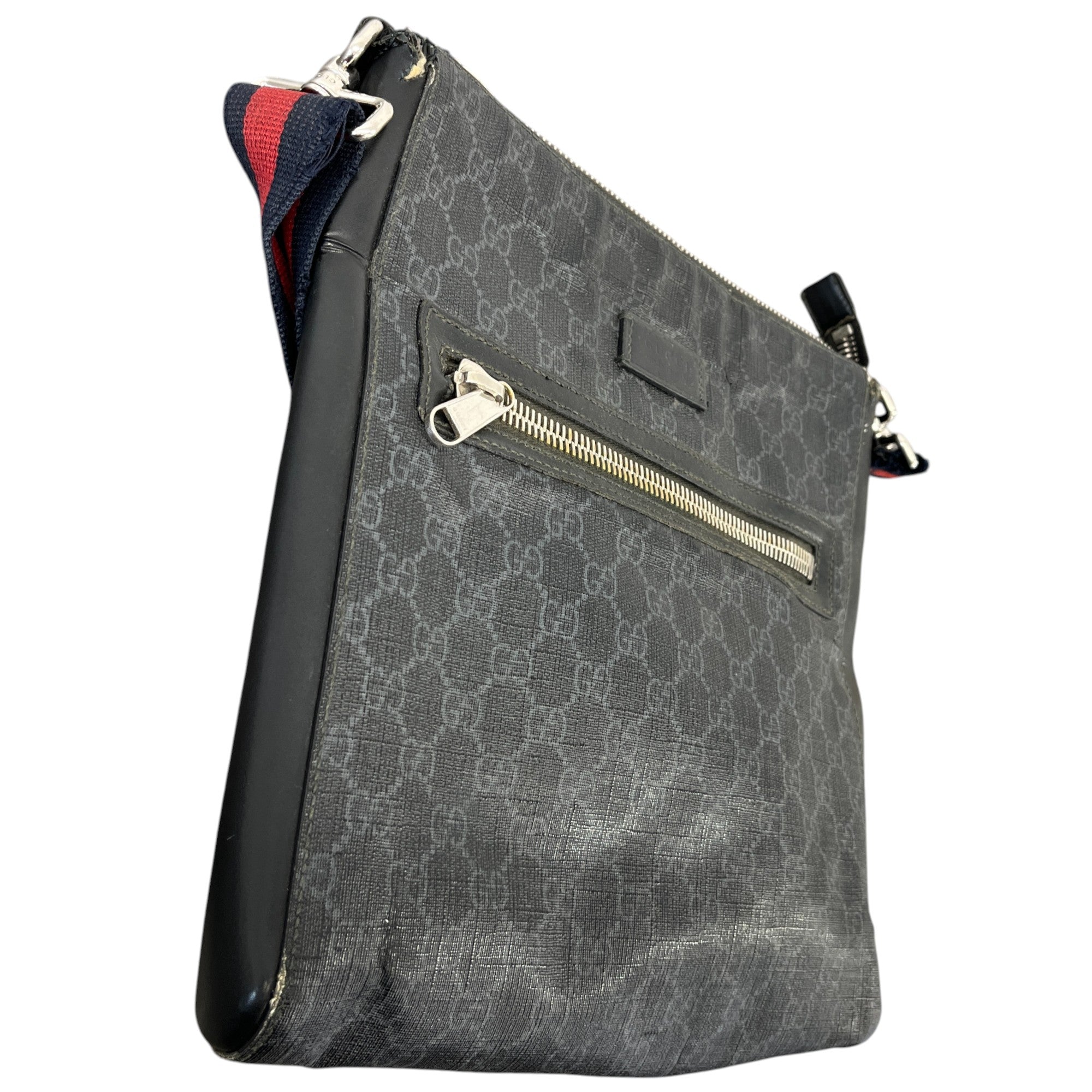 Men's Gg Supreme Web Strap Messenger Bag Black