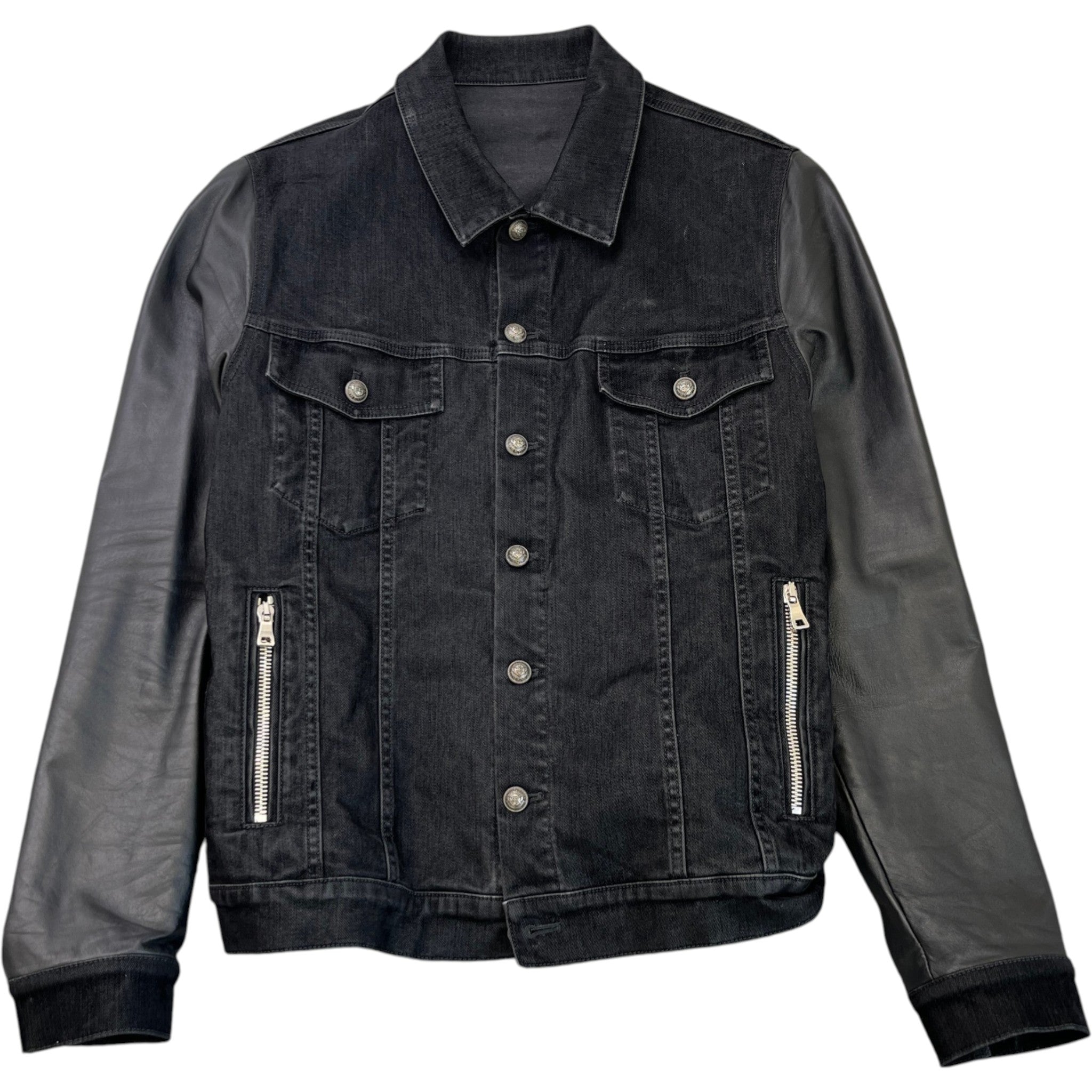 Men's Logo Denim Leather Sleeve Jacket Black Size IT 54 / XXL