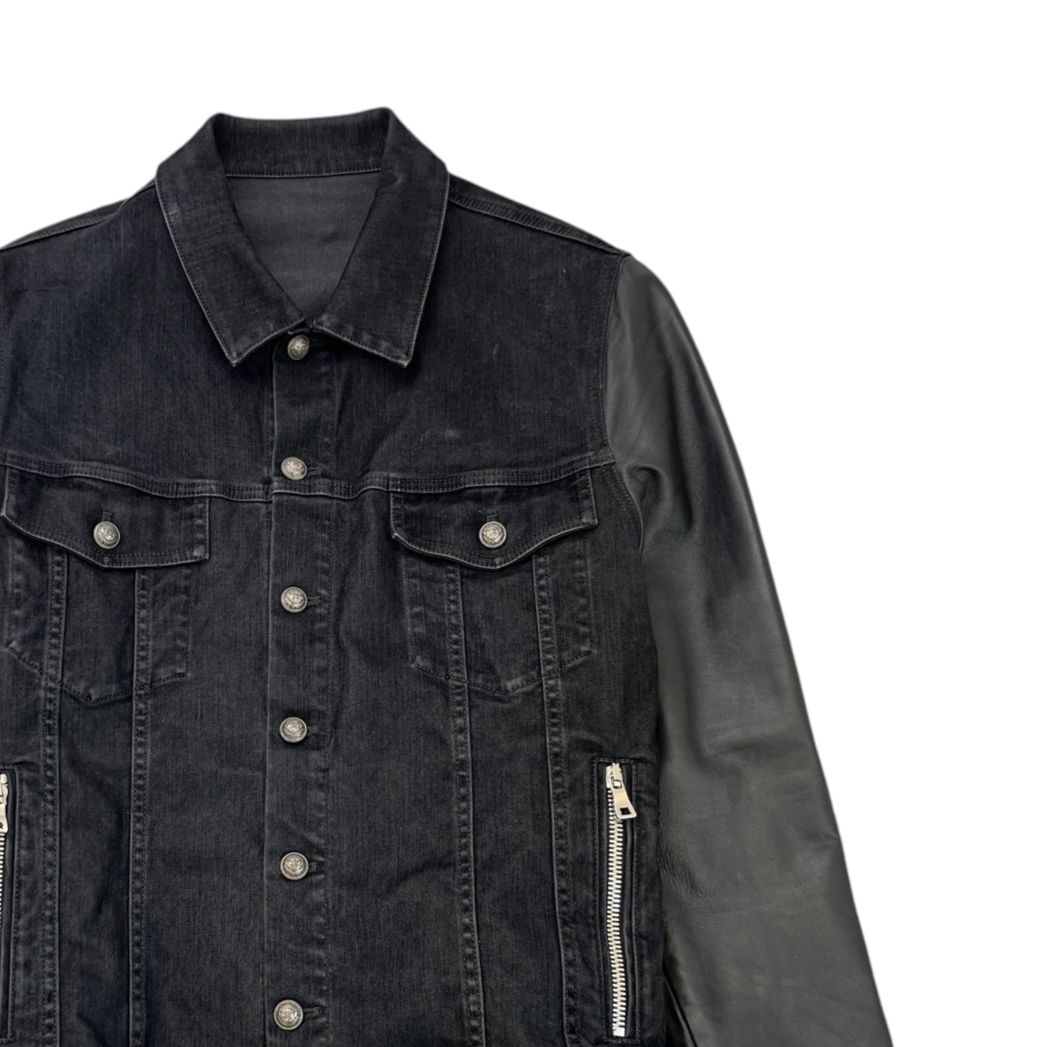 Men's Logo Denim Leather Sleeve Jacket Black Size IT 54 / XXL