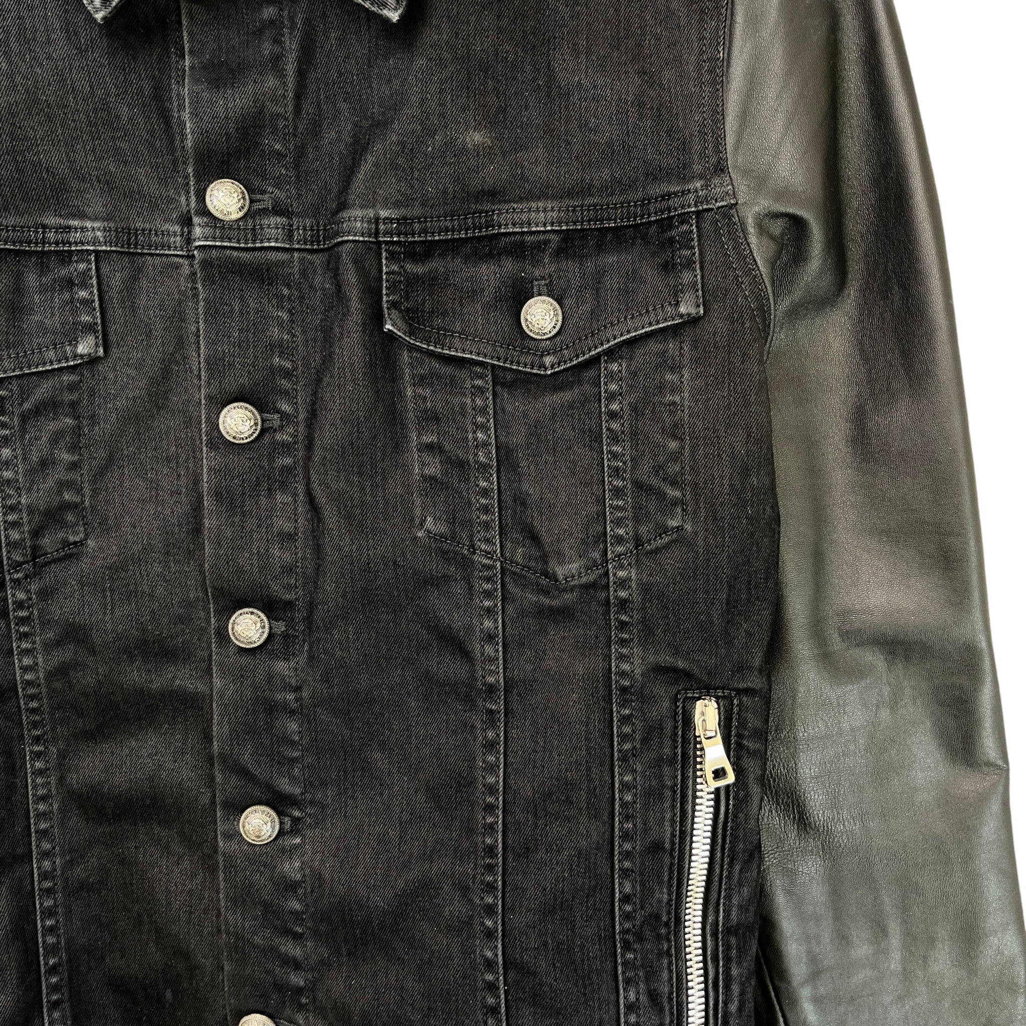 Men's Logo Denim Leather Sleeve Jacket Black Size IT 54 / XXL