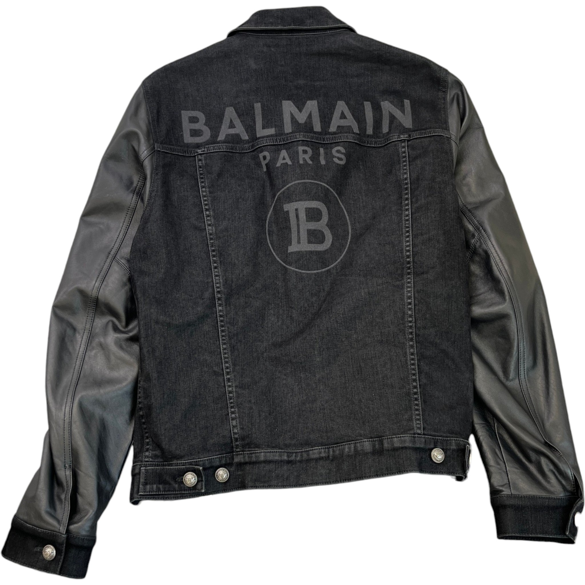Men's Logo Denim Leather Sleeve Jacket Black Size IT 54 / XXL