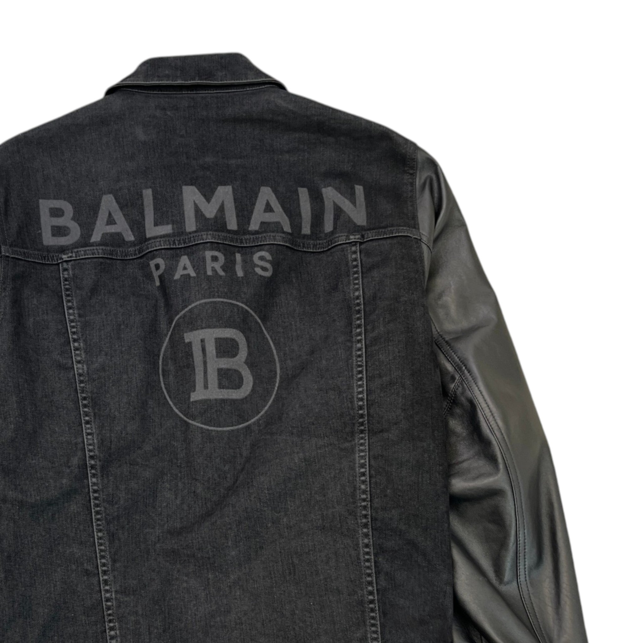 Men's Logo Denim Leather Sleeve Jacket Black Size IT 54 / XXL