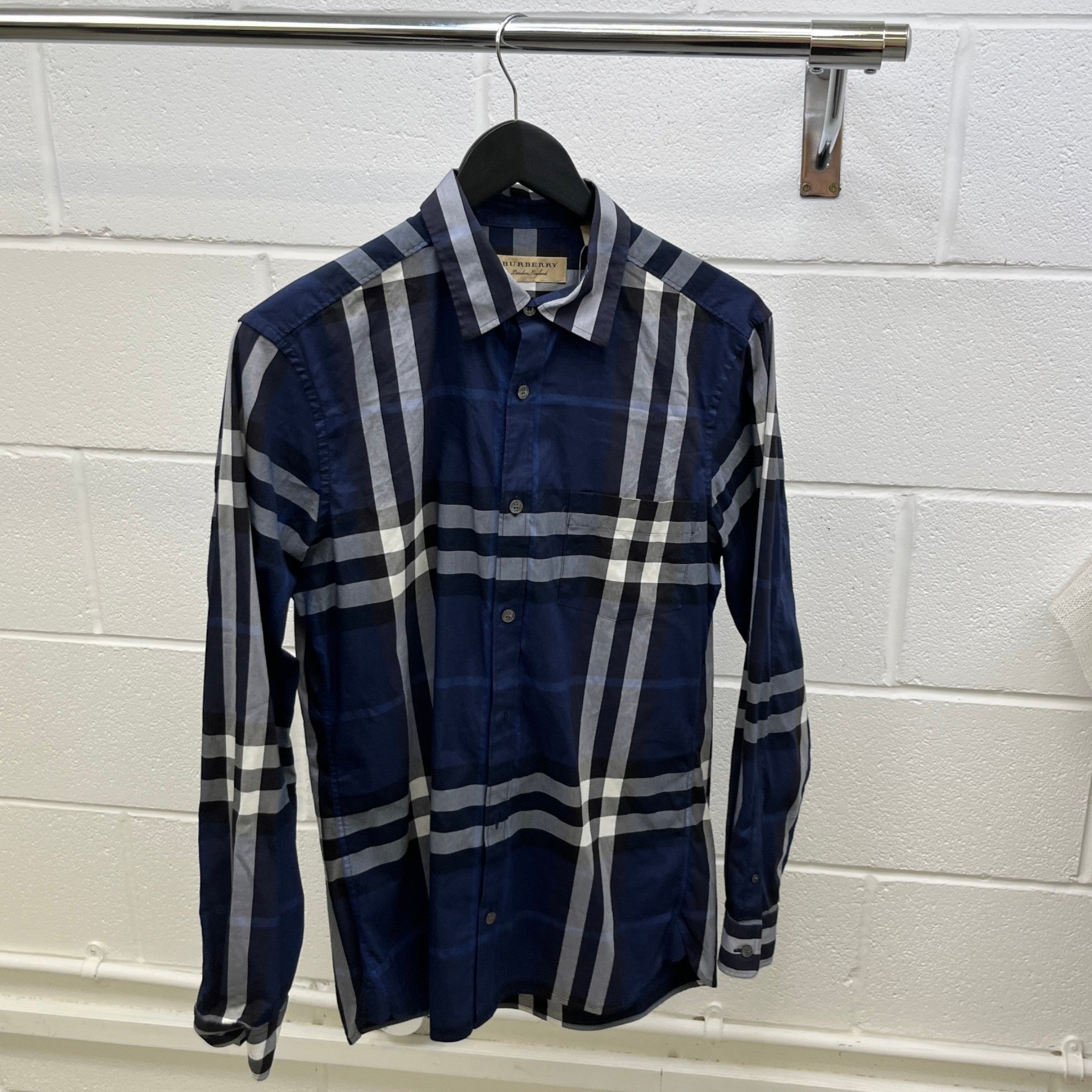 Men's Checkered Short Sleeve Shirt Navy Size S