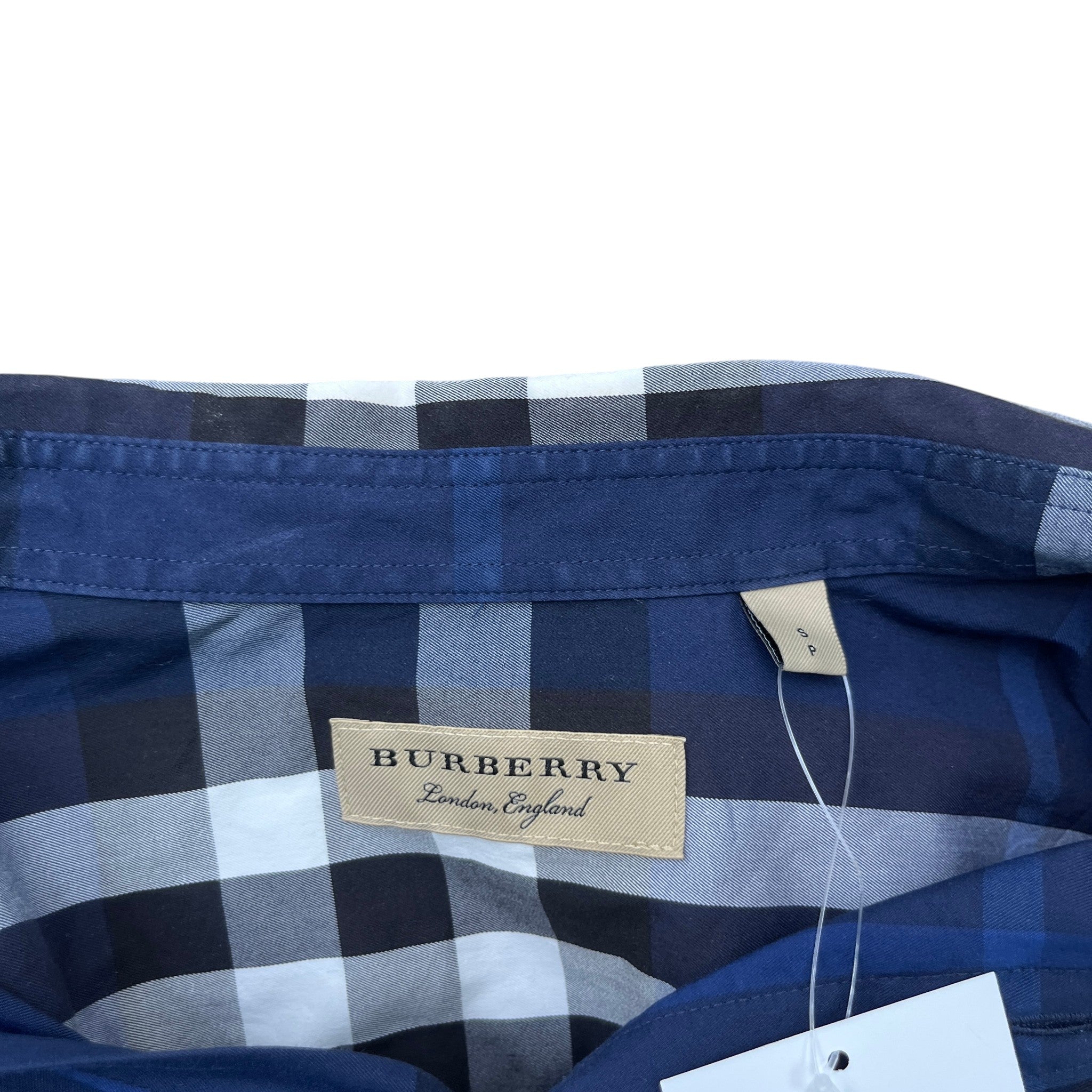 Men's Checkered Short Sleeve Shirt Navy Size S
