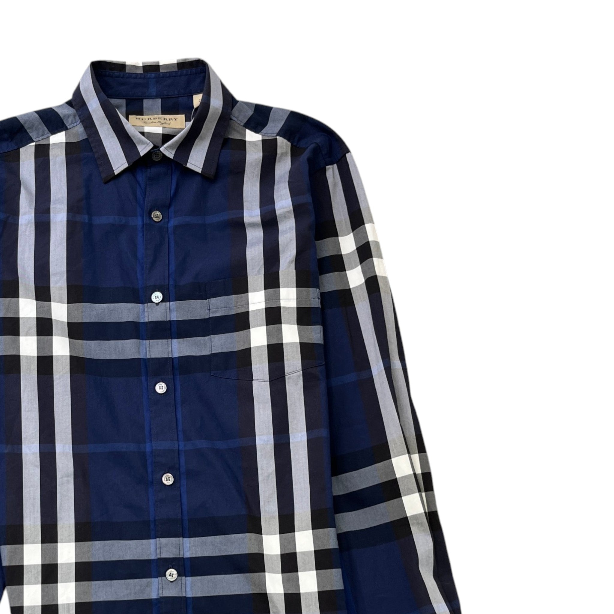 Men's Checkered Short Sleeve Shirt Navy Size S