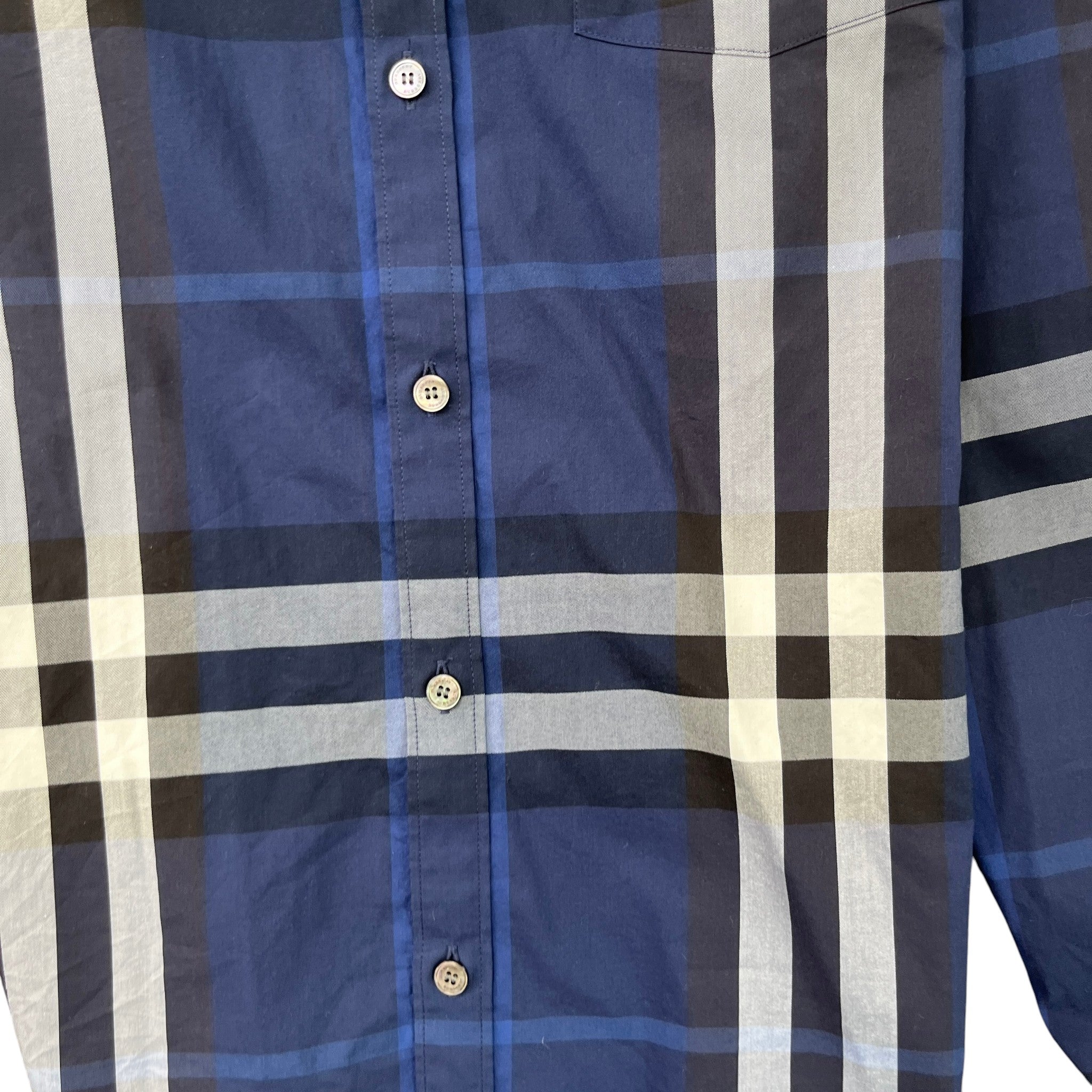 Men's Checkered Short Sleeve Shirt Navy Size S