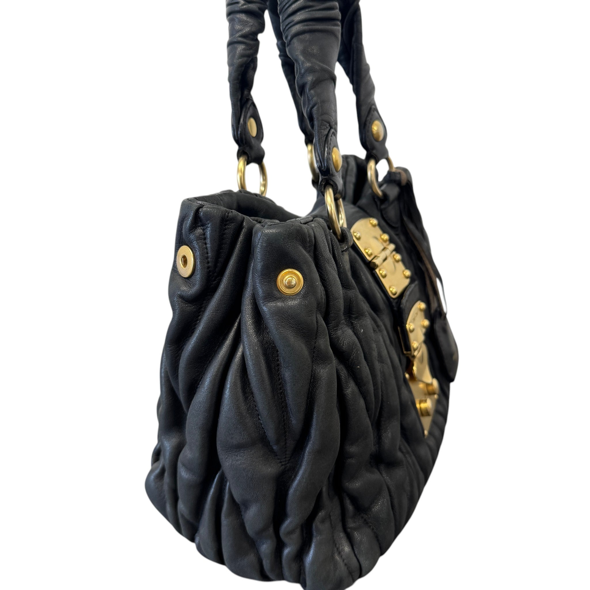 Women's Matelasse Leather 2Way Bag Black