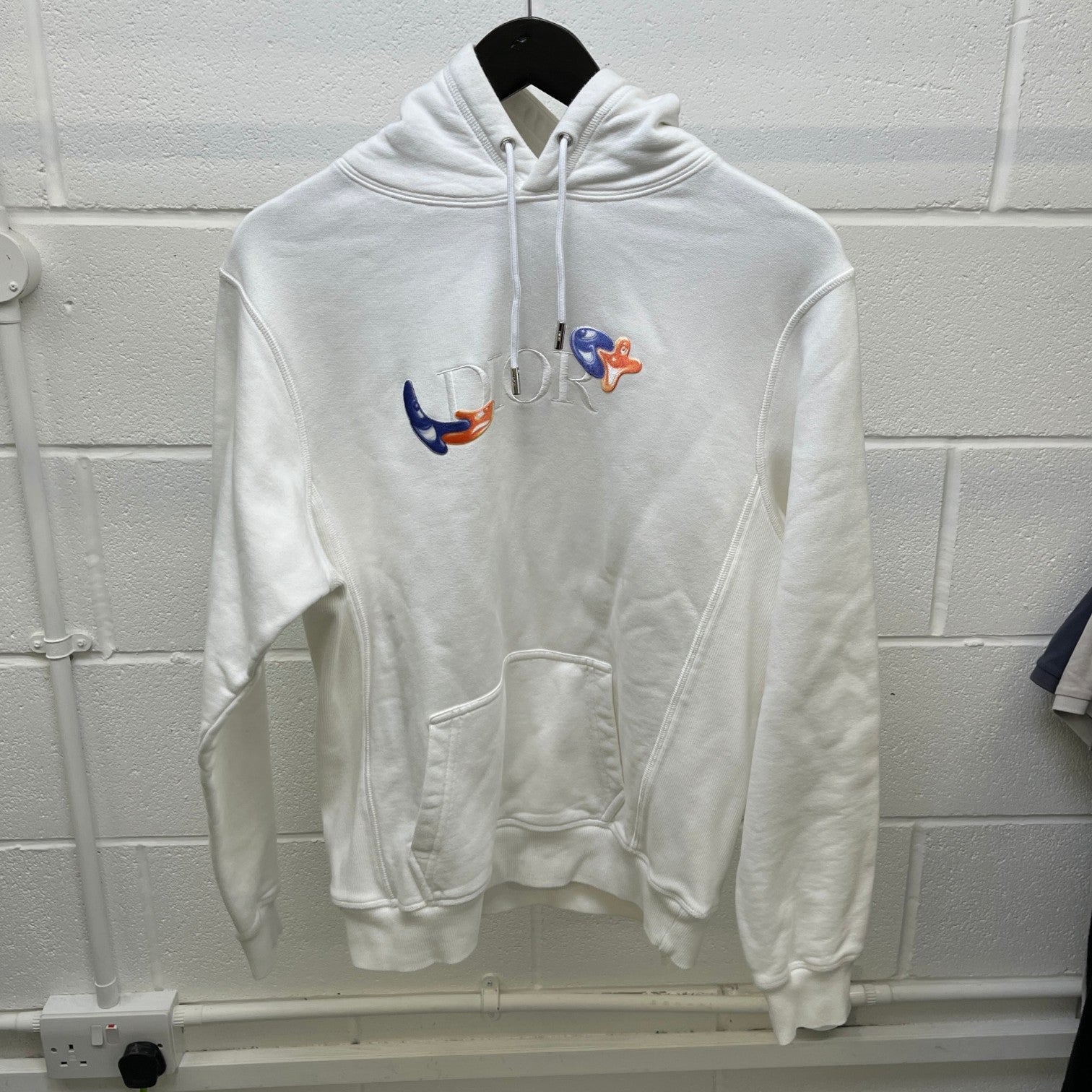Men's Embroidered Logo Hoodie White Size XS