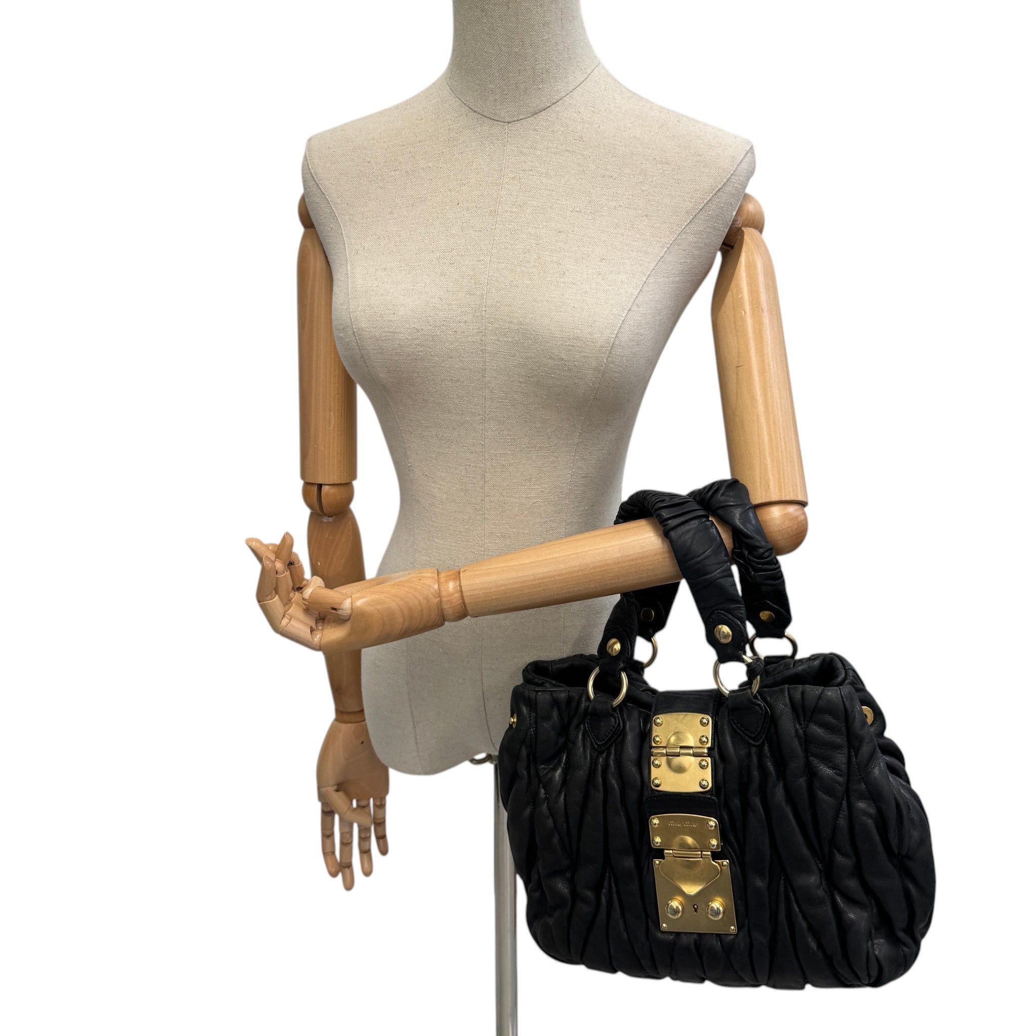 Women's Matelasse Leather 2Way Bag Black