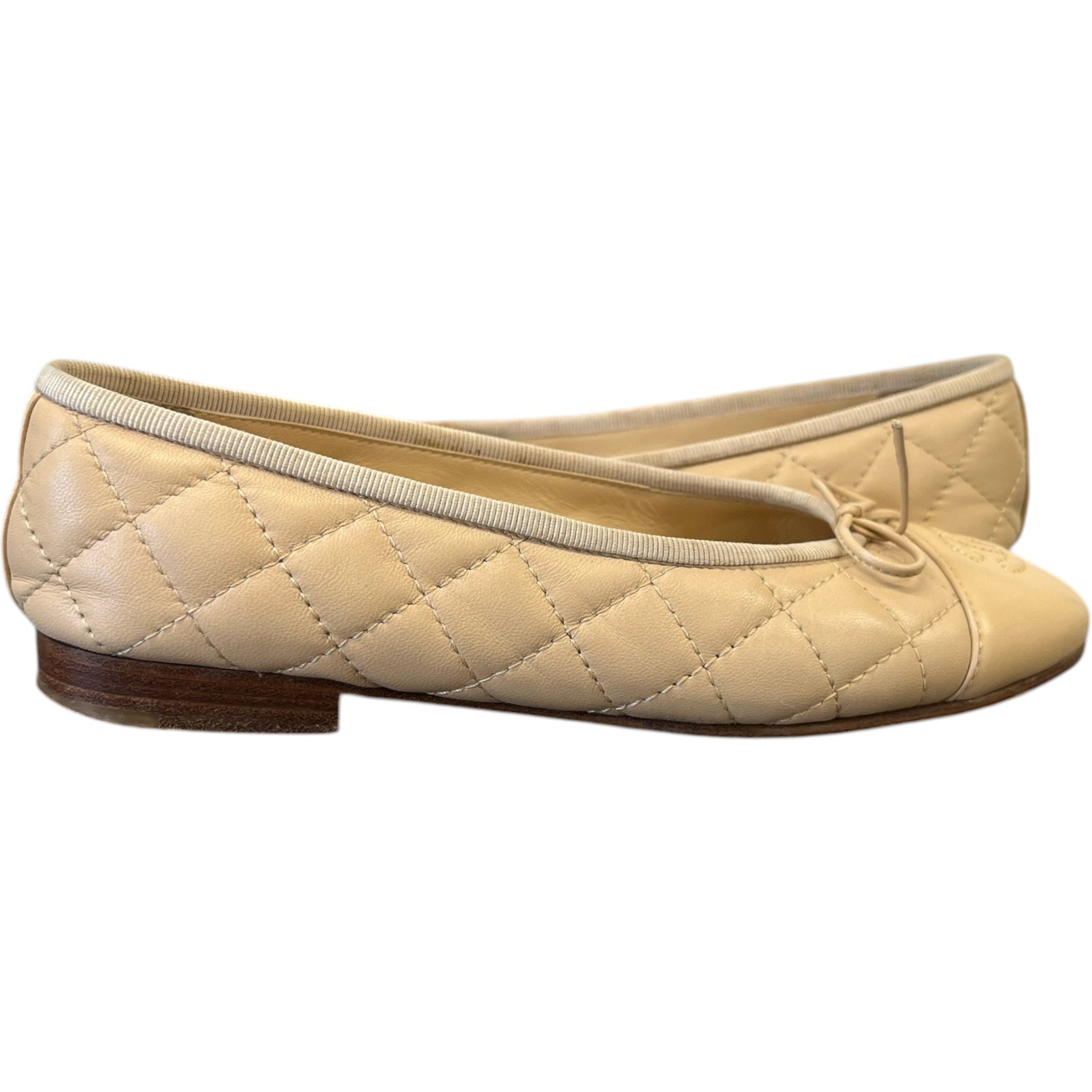Women's Cc Quilted Ballet Flat Slides Beige Size EU 35 / UK 2