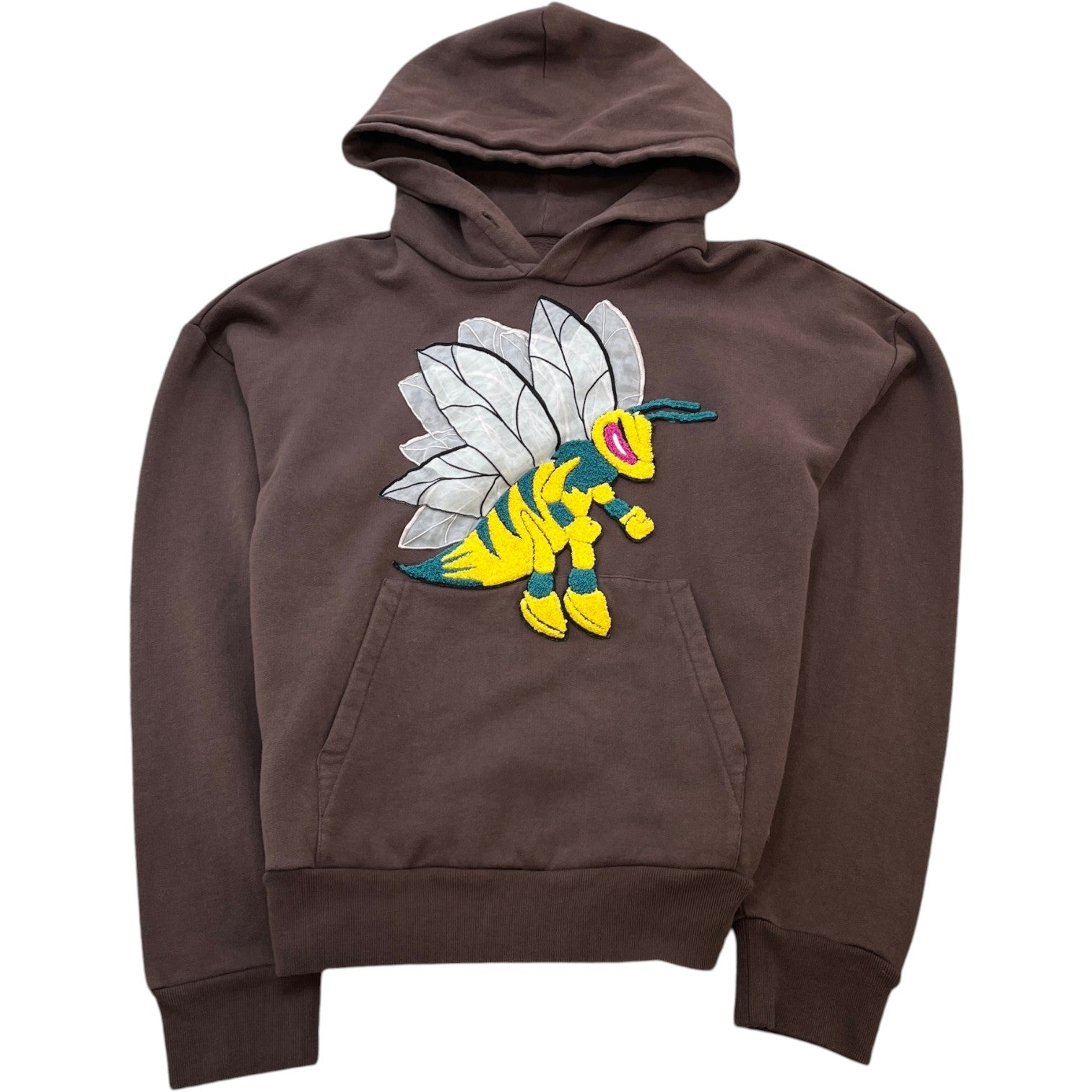 Men's Graphic Bee Patched Hoodie Brown Size S