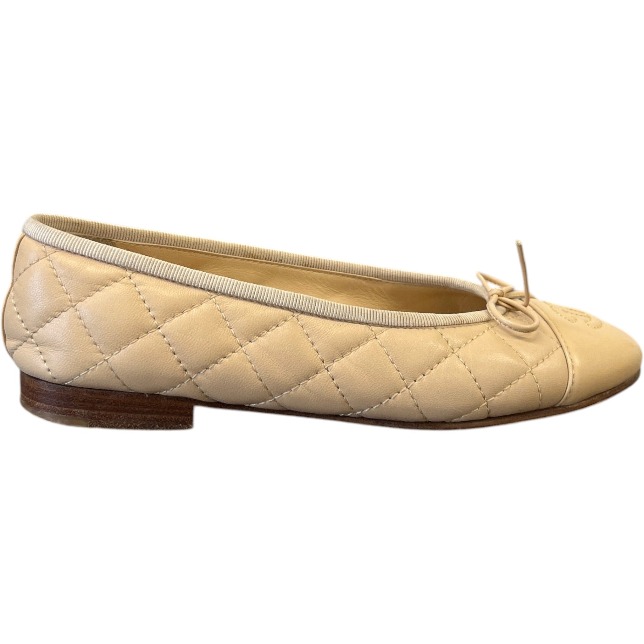 Women's Cc Quilted Ballet Flat Slides Beige Size EU 35 / UK 2