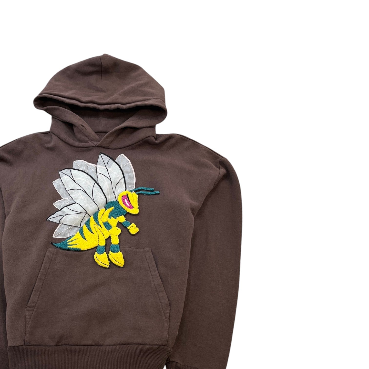 Men's Graphic Bee Patched Hoodie Brown Size S
