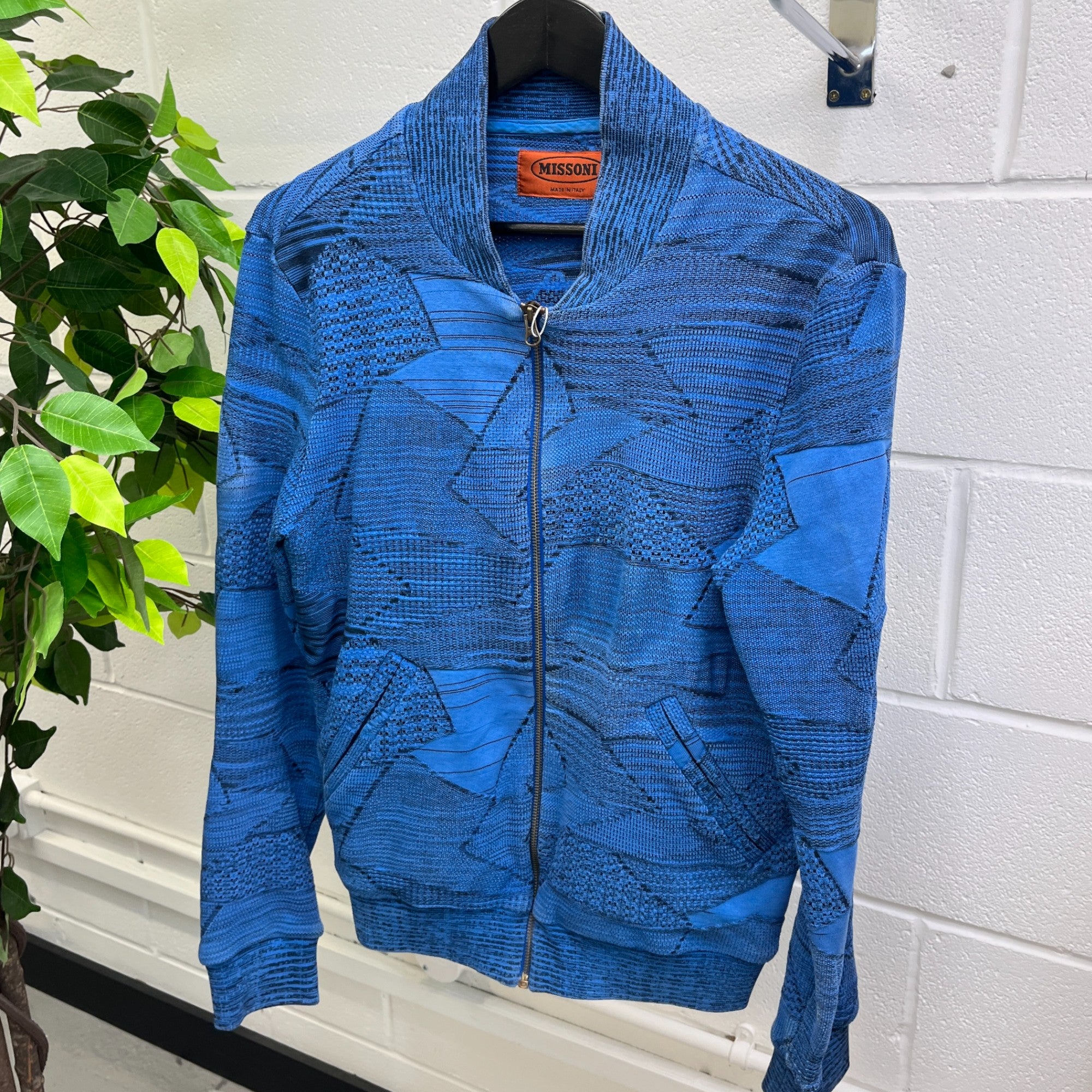 Men's Zip Up Pattern Jacket Blue Size IT 48 / M