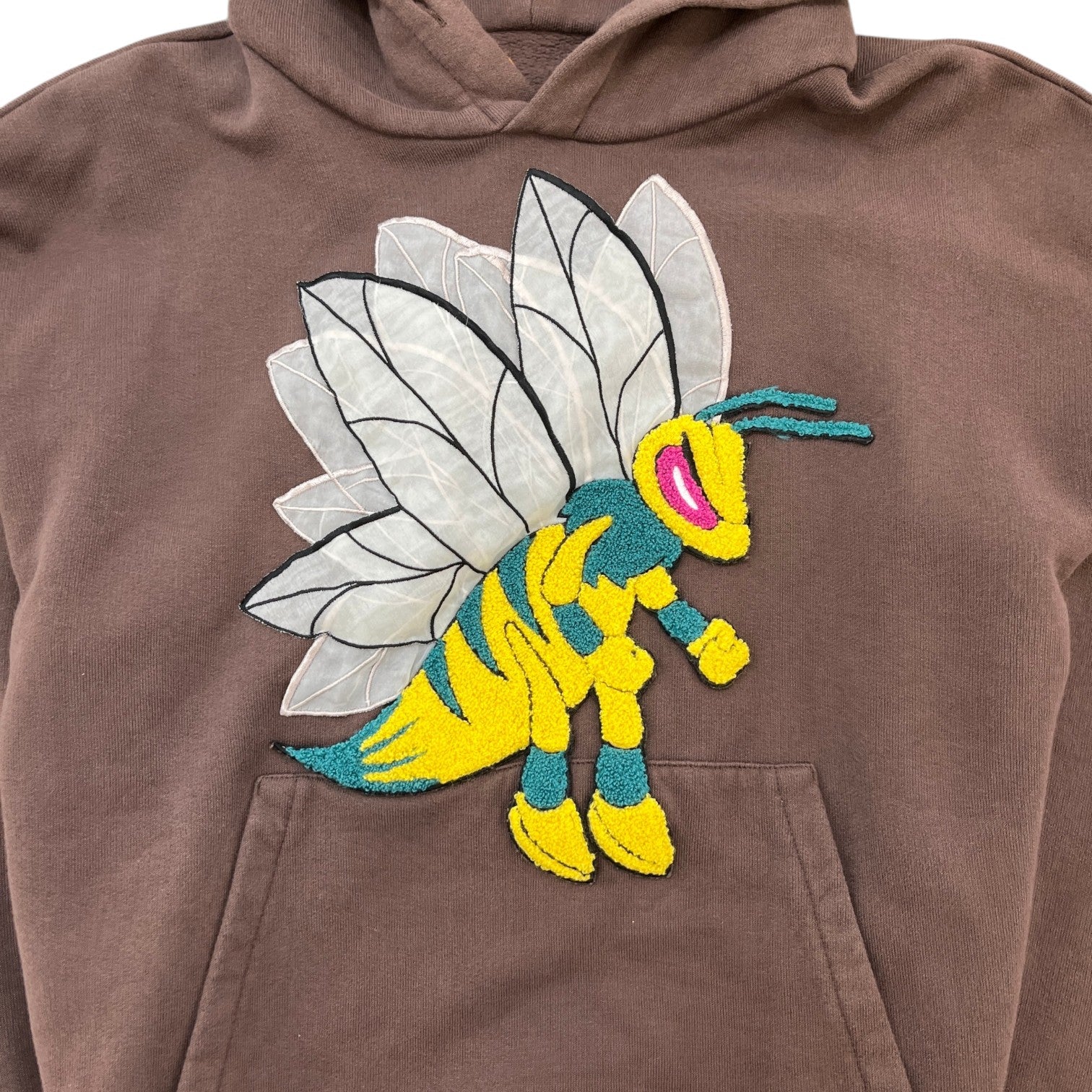 Men's Graphic Bee Patched Hoodie Brown Size S
