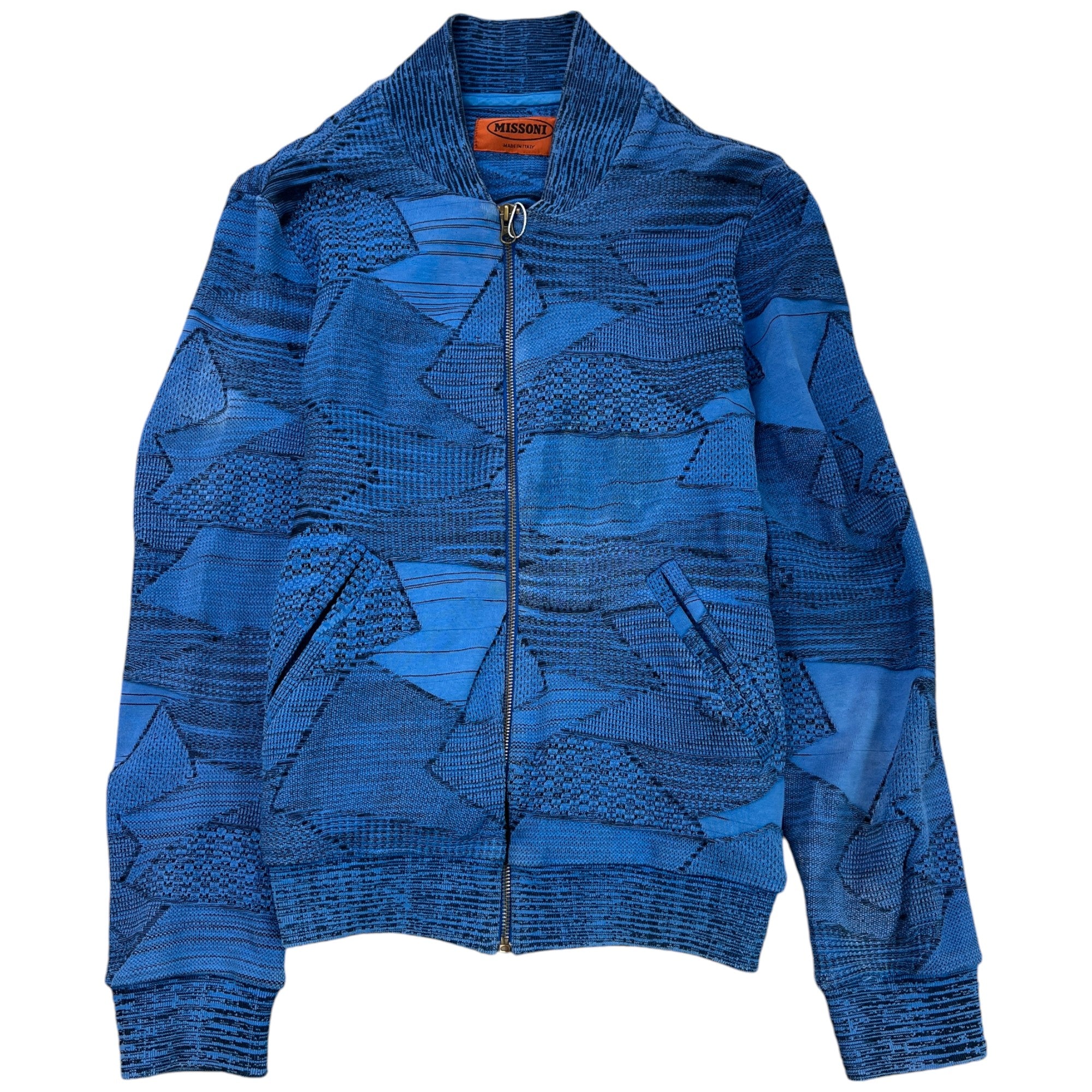 Men's Zip Up Pattern Jacket Blue Size IT 48 / M