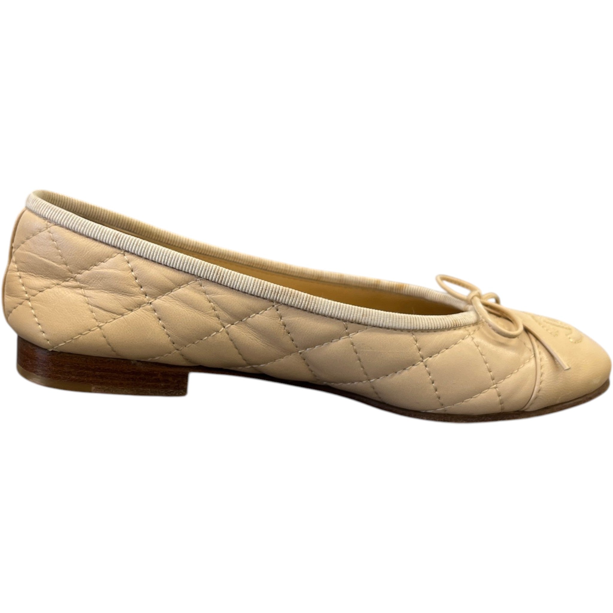 Women's Cc Quilted Ballet Flat Slides Beige Size EU 35 / UK 2