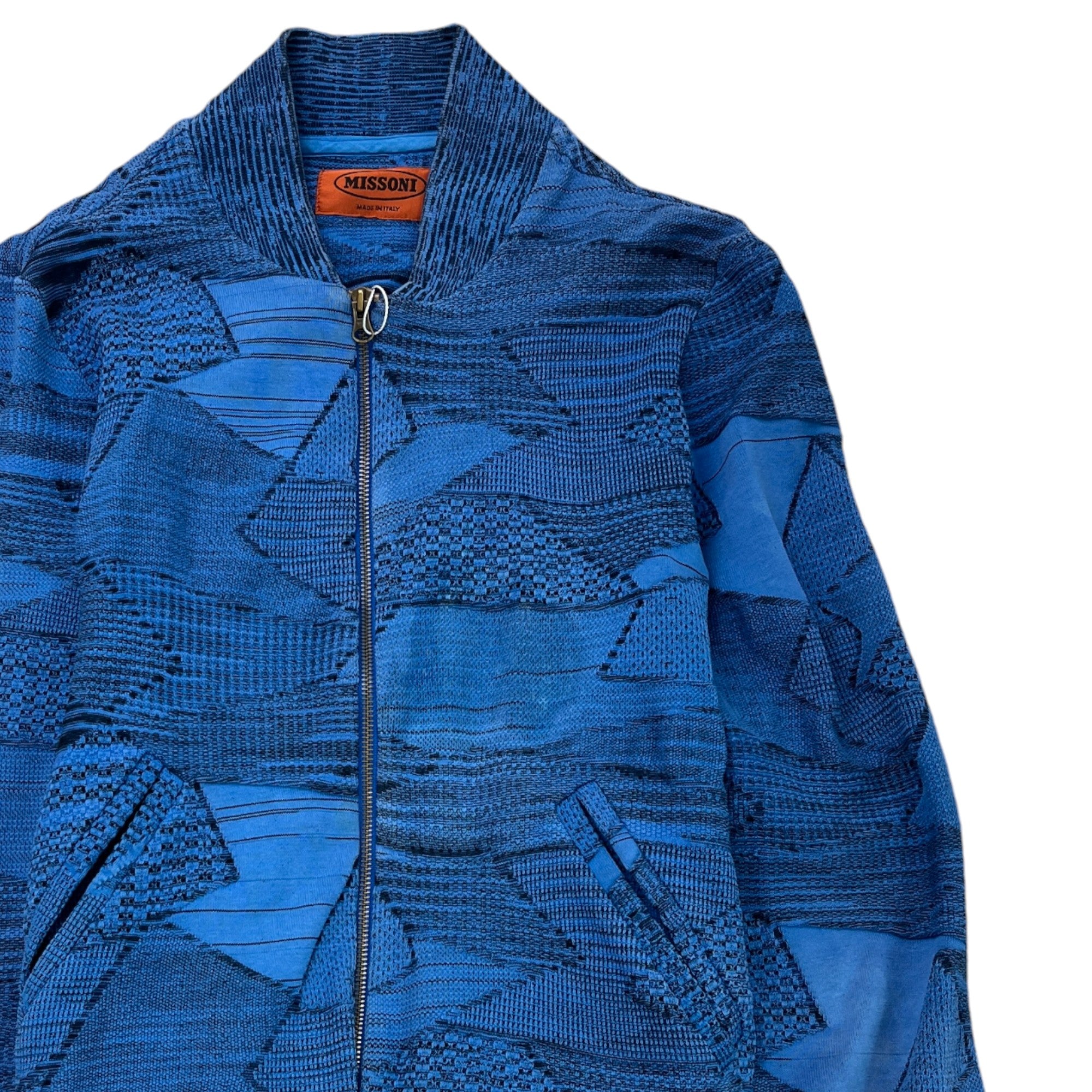 Men's Zip Up Pattern Jacket Blue Size IT 48 / M