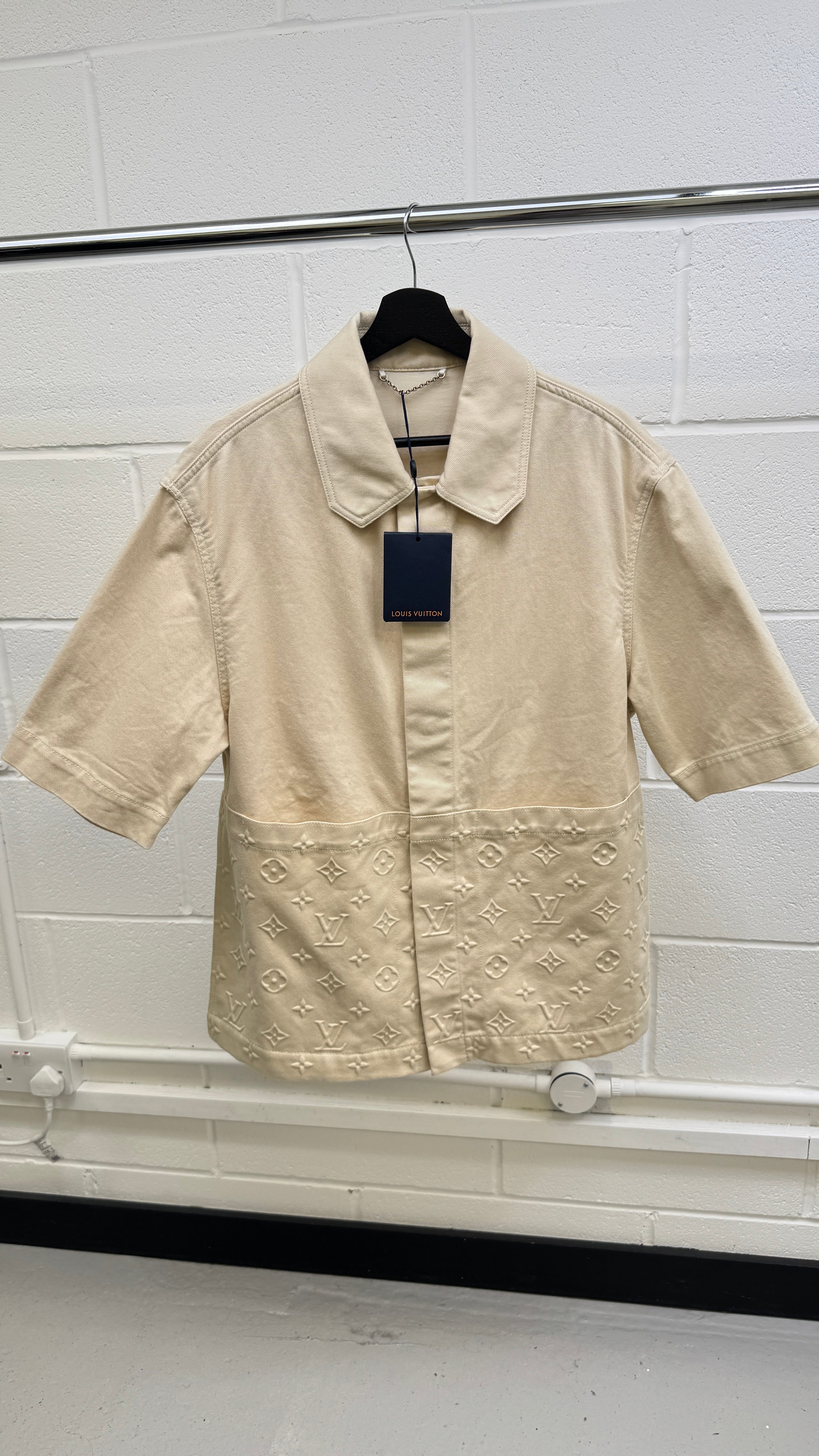 Men's Monogram Workwear Short-Sleeved Shirt Cream Size M