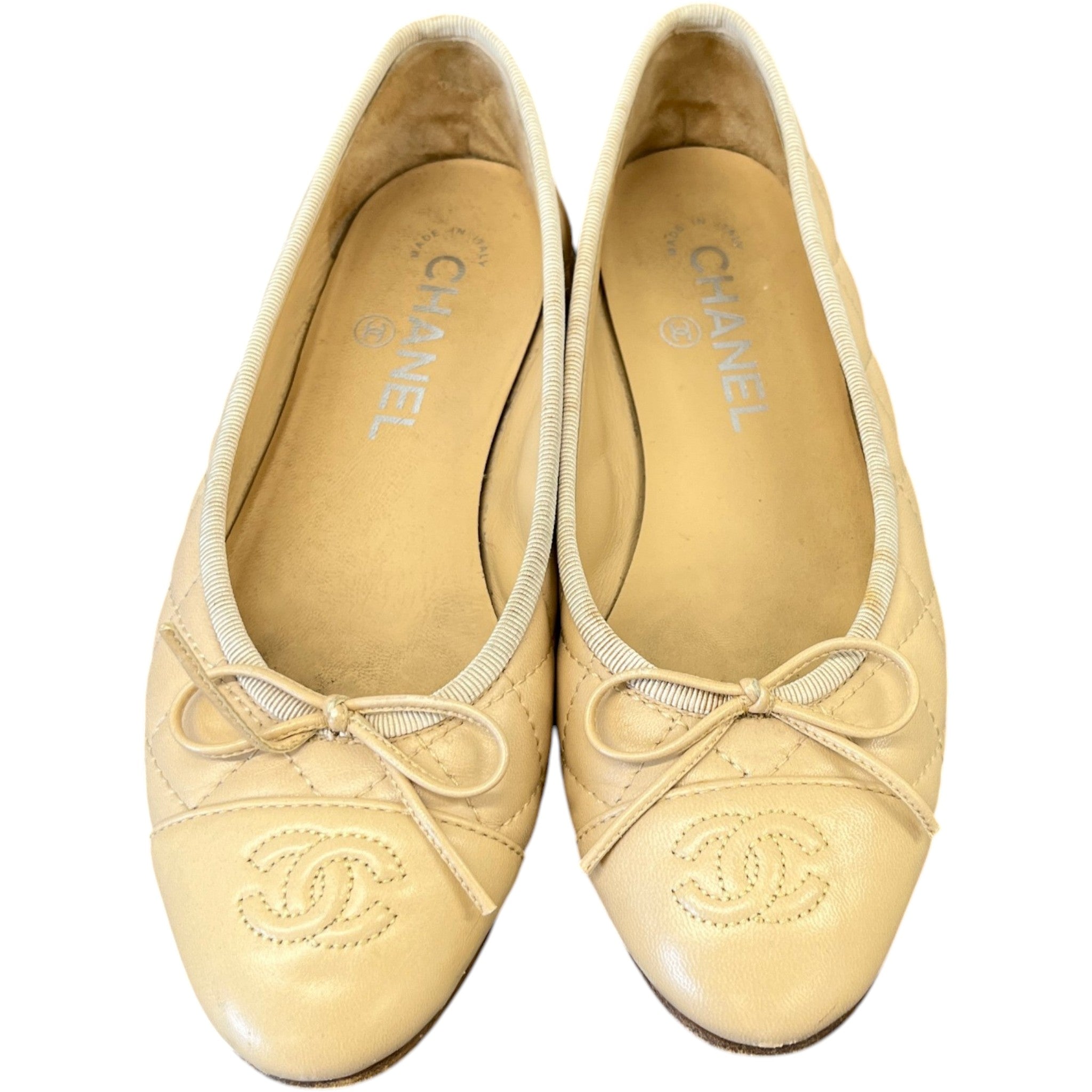 Women's Cc Quilted Ballet Flat Slides Beige Size EU 35 / UK 2