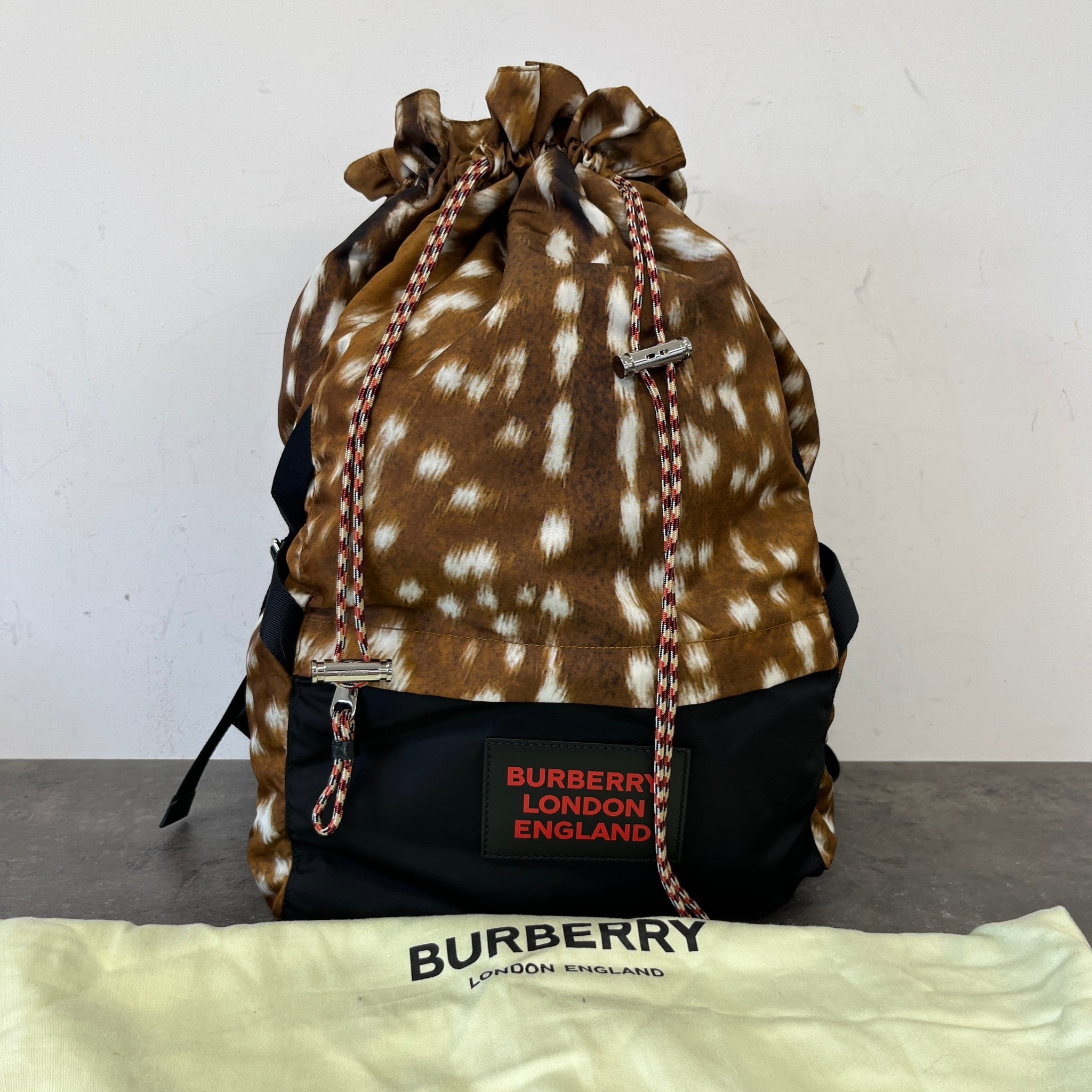 Men's Deer Print Convertible Bum Bag Backpack Brown
