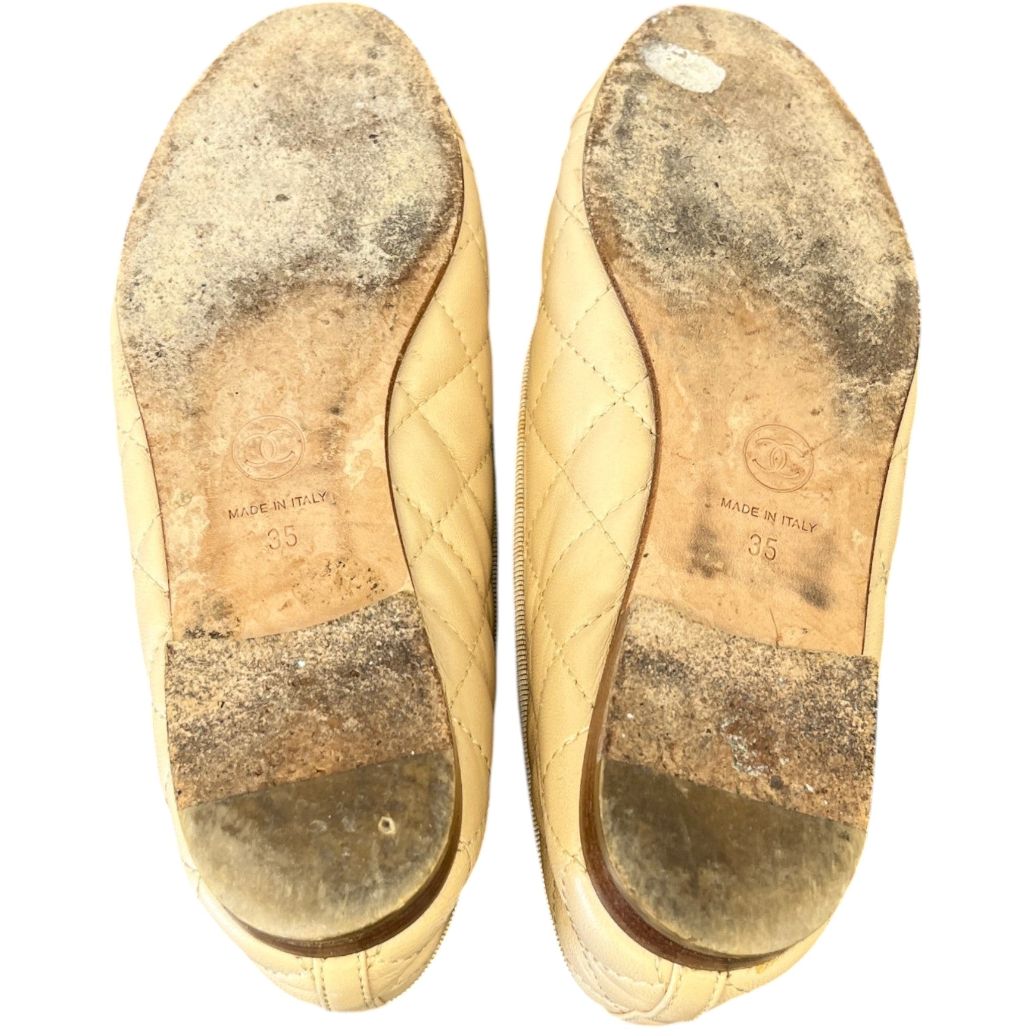 Women's Cc Quilted Ballet Flat Slides Beige Size EU 35 / UK 2