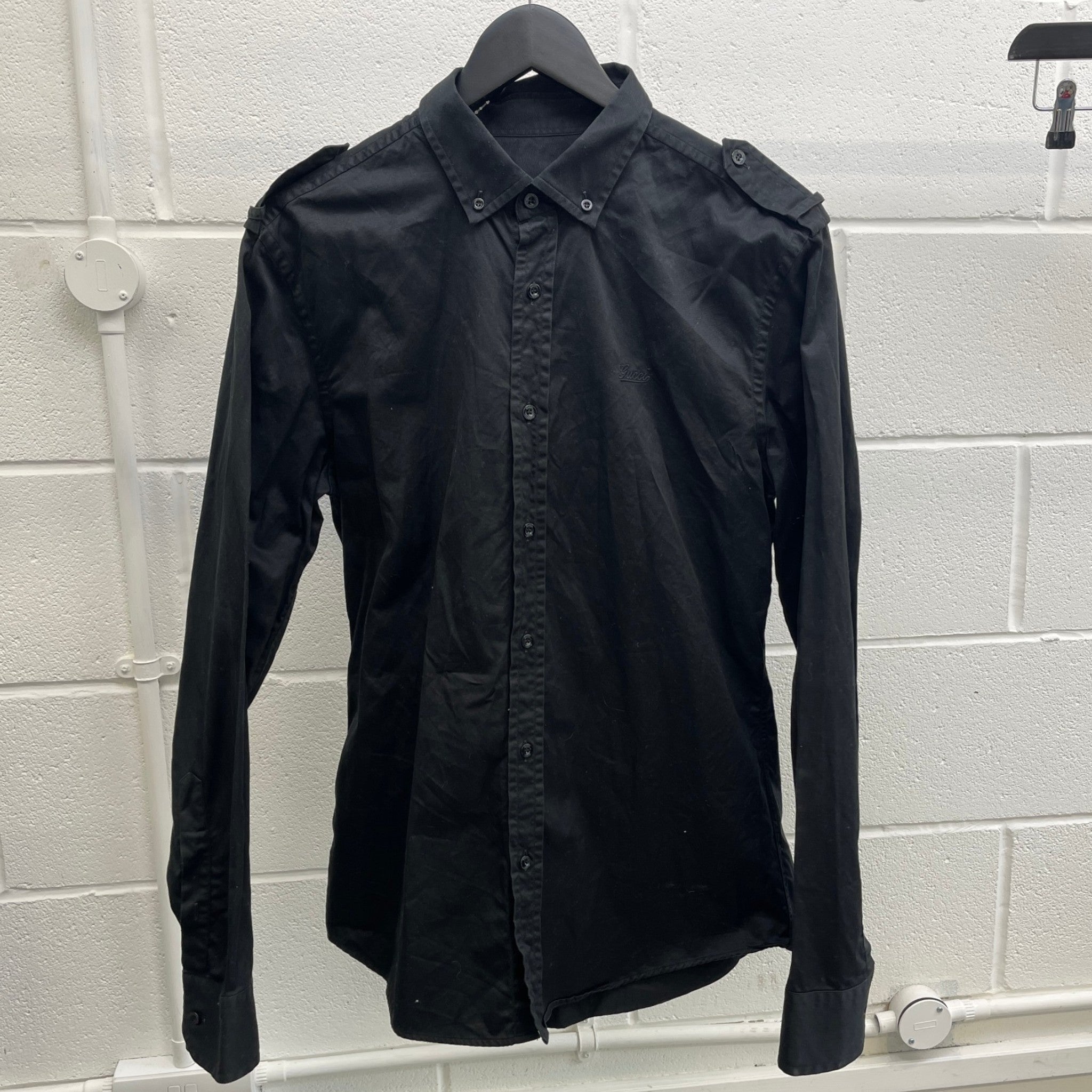 Men's Embroidered Logo Long Sleeve Shirt Black Size L