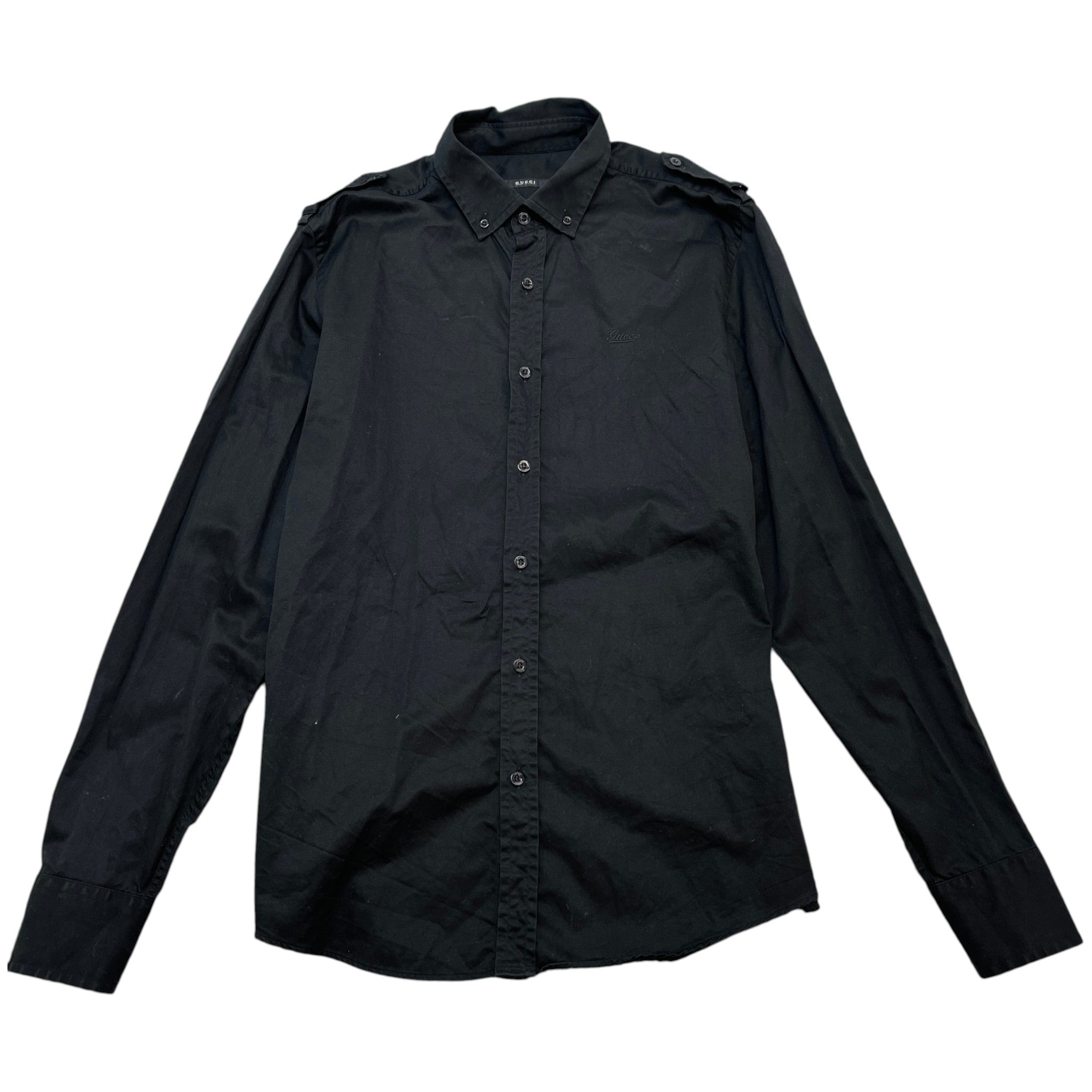 Men's Embroidered Logo Long Sleeve Shirt Black Size L