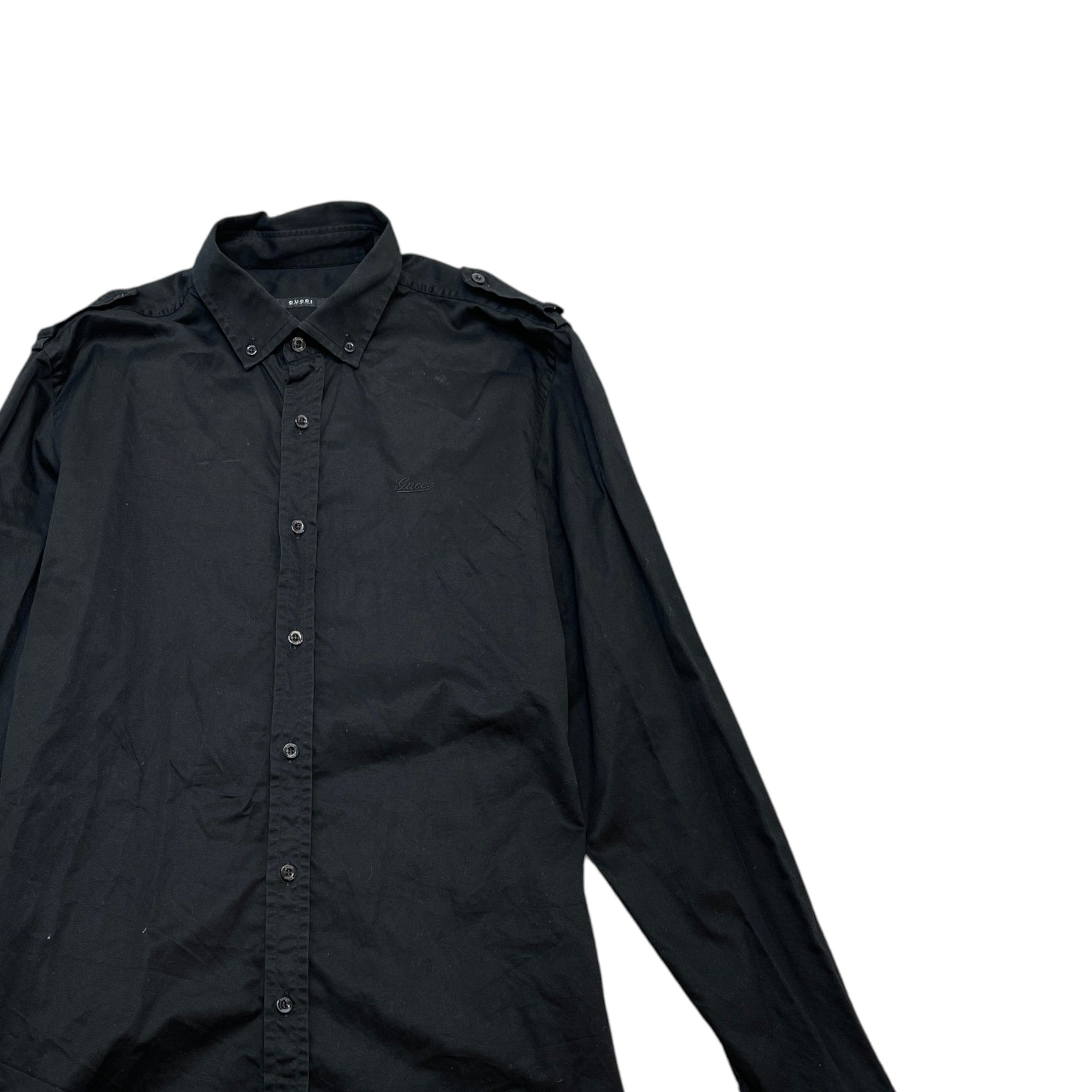 Men's Embroidered Logo Long Sleeve Shirt Black Size L