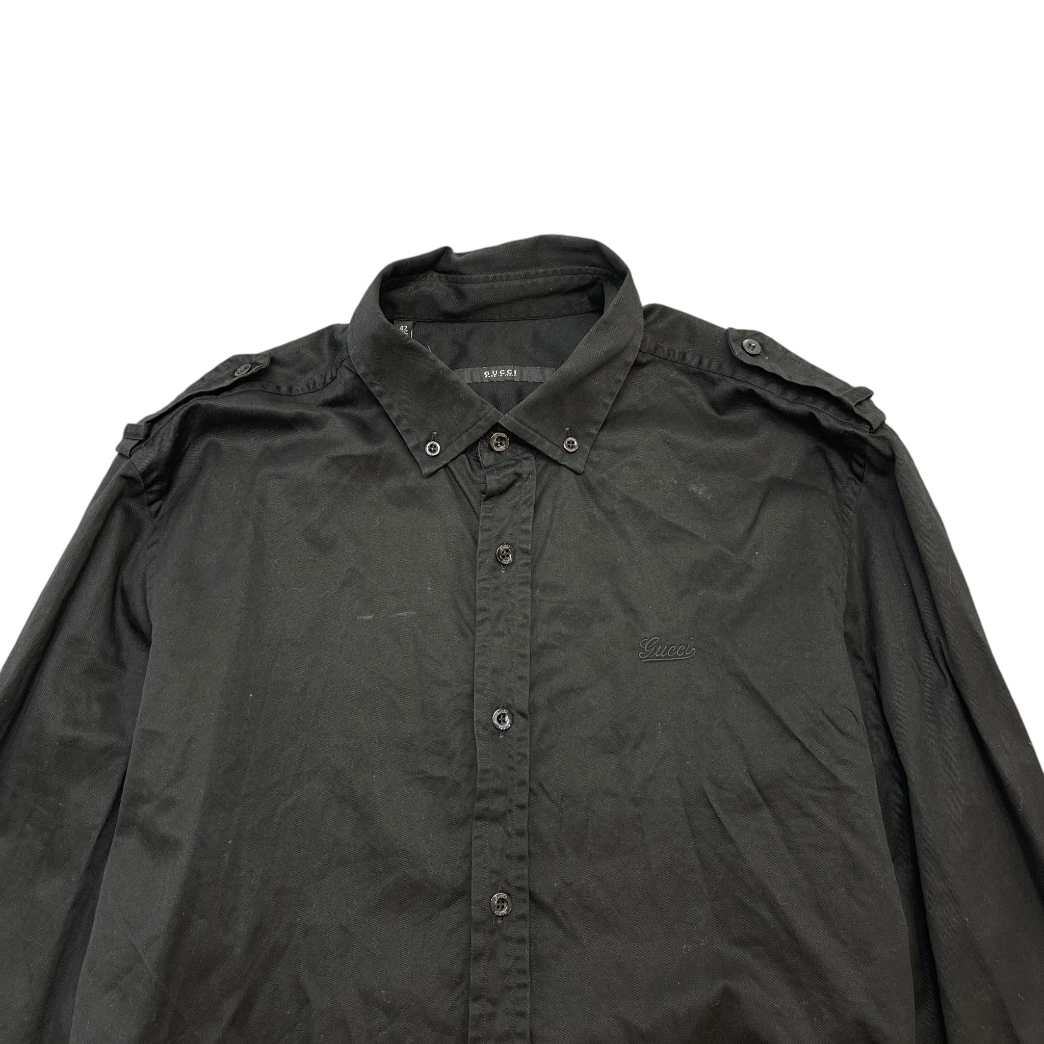 Men's Embroidered Logo Long Sleeve Shirt Black Size L