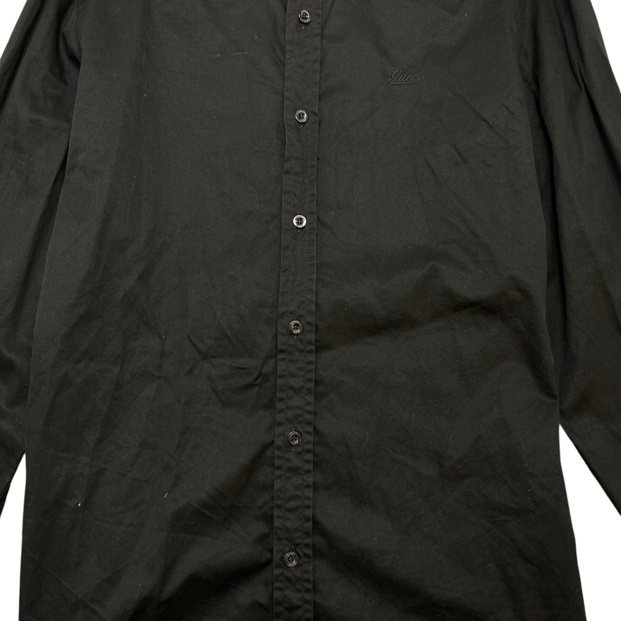 Men's Embroidered Logo Long Sleeve Shirt Black Size L