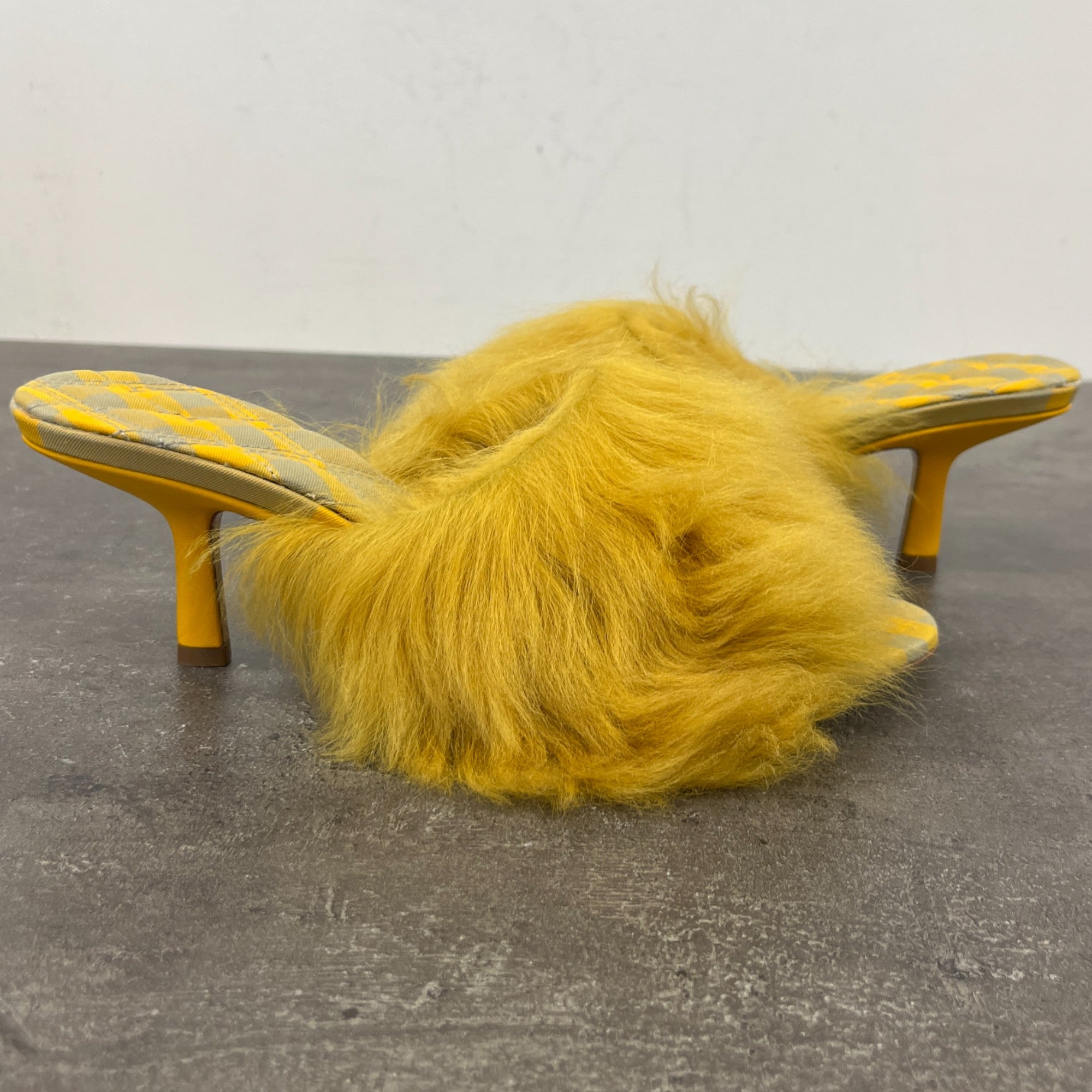 Women's Check Furry Heels Yellow Size EU 37 / UK 4