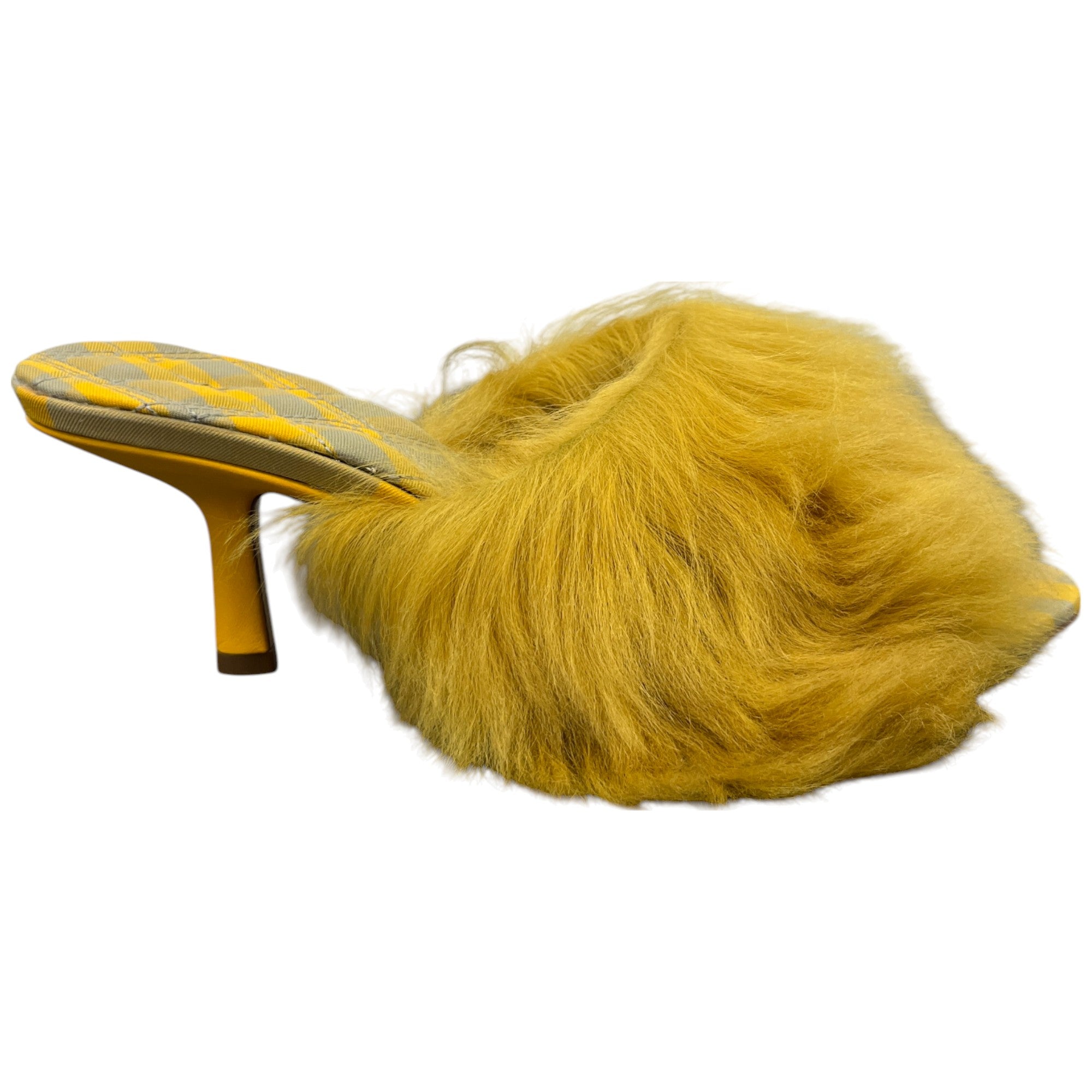 Women's Check Furry Heels Yellow Size EU 37 / UK 4