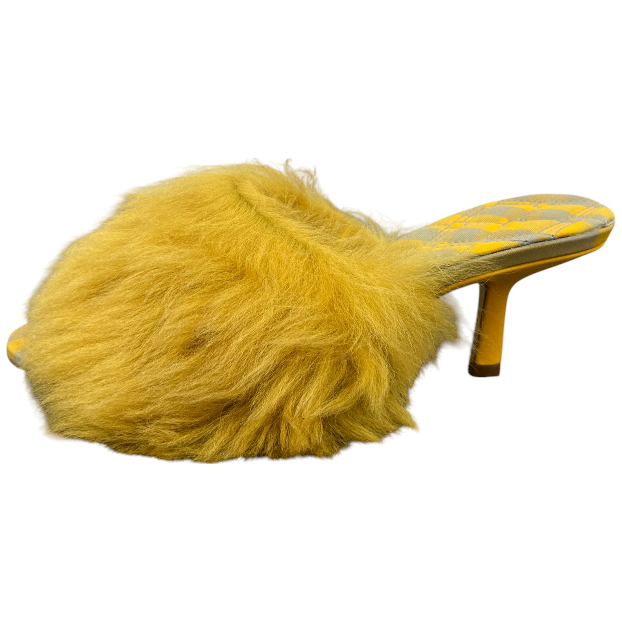 Women's Check Furry Heels Yellow Size EU 37 / UK 4