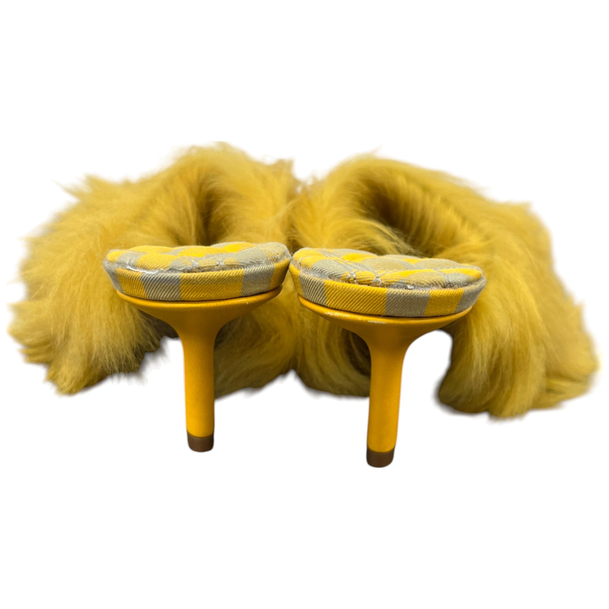 Women's Check Furry Heels Yellow Size EU 37 / UK 4