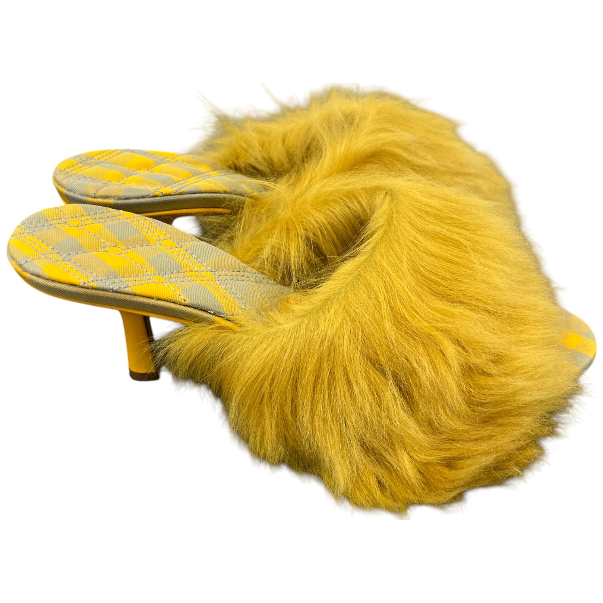 Women's Check Furry Heels Yellow Size EU 37 / UK 4