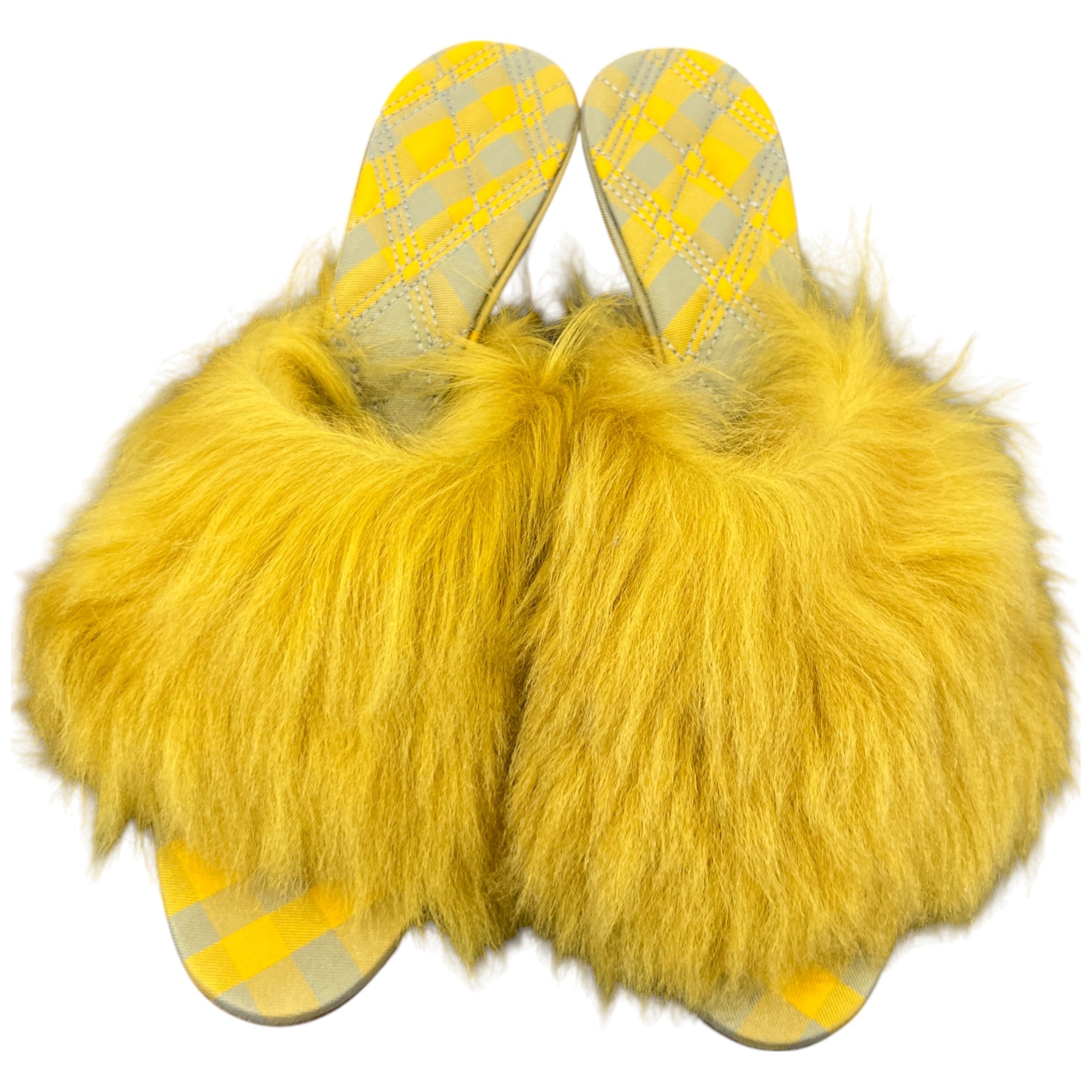 Women's Check Furry Heels Yellow Size EU 37 / UK 4