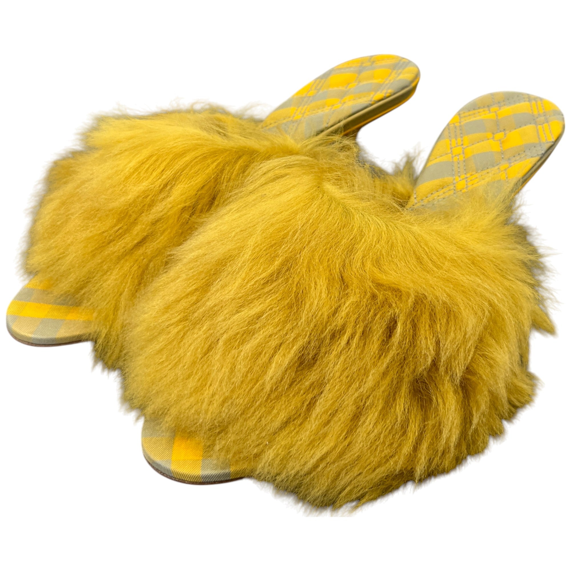 Women's Check Furry Heels Yellow Size EU 37 / UK 4