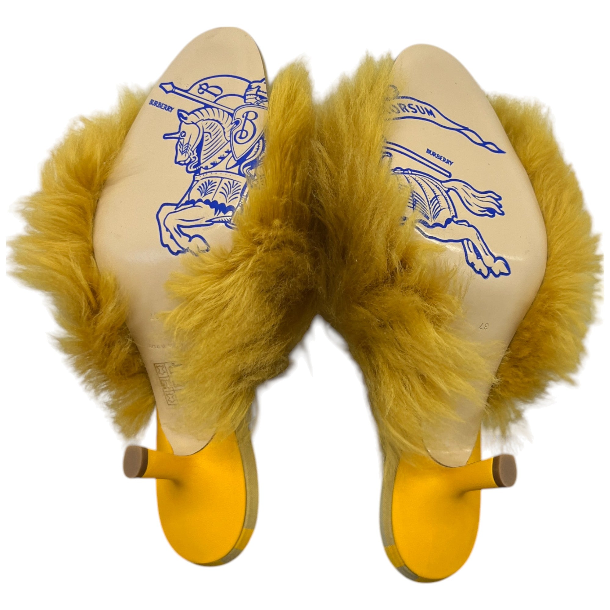 Women's Check Furry Heels Yellow Size EU 37 / UK 4