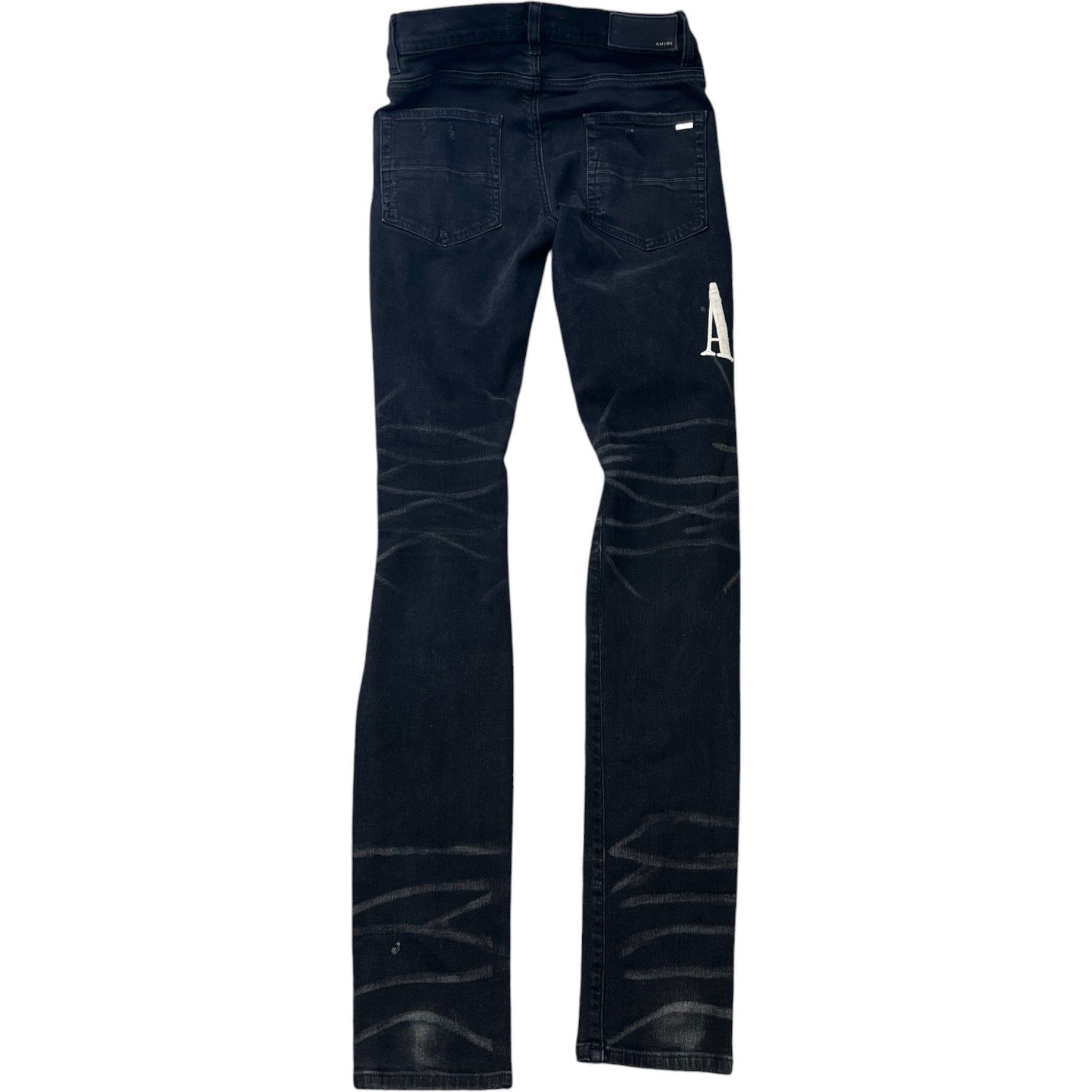 Men's Embroidered Logo Distressed Jeans Black Size Waist 30"