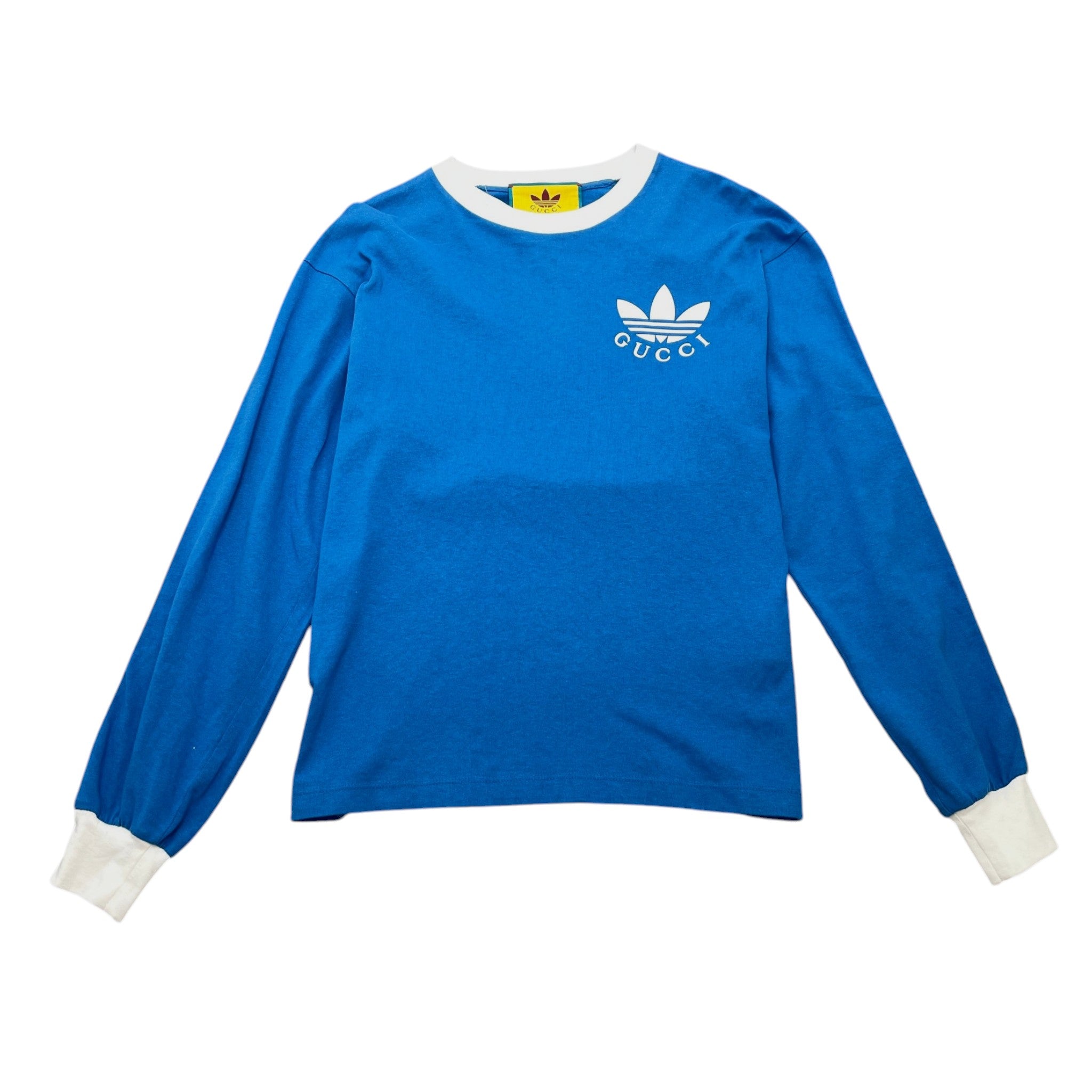 Men's X Adidas Trefoil Print Long Sleeve T-Shirt Blue Size XS
