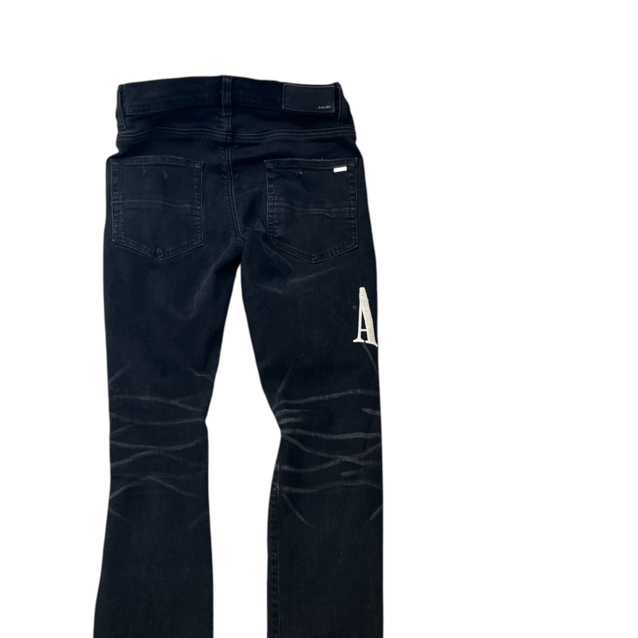 Men's Embroidered Logo Distressed Jeans Black Size Waist 30"