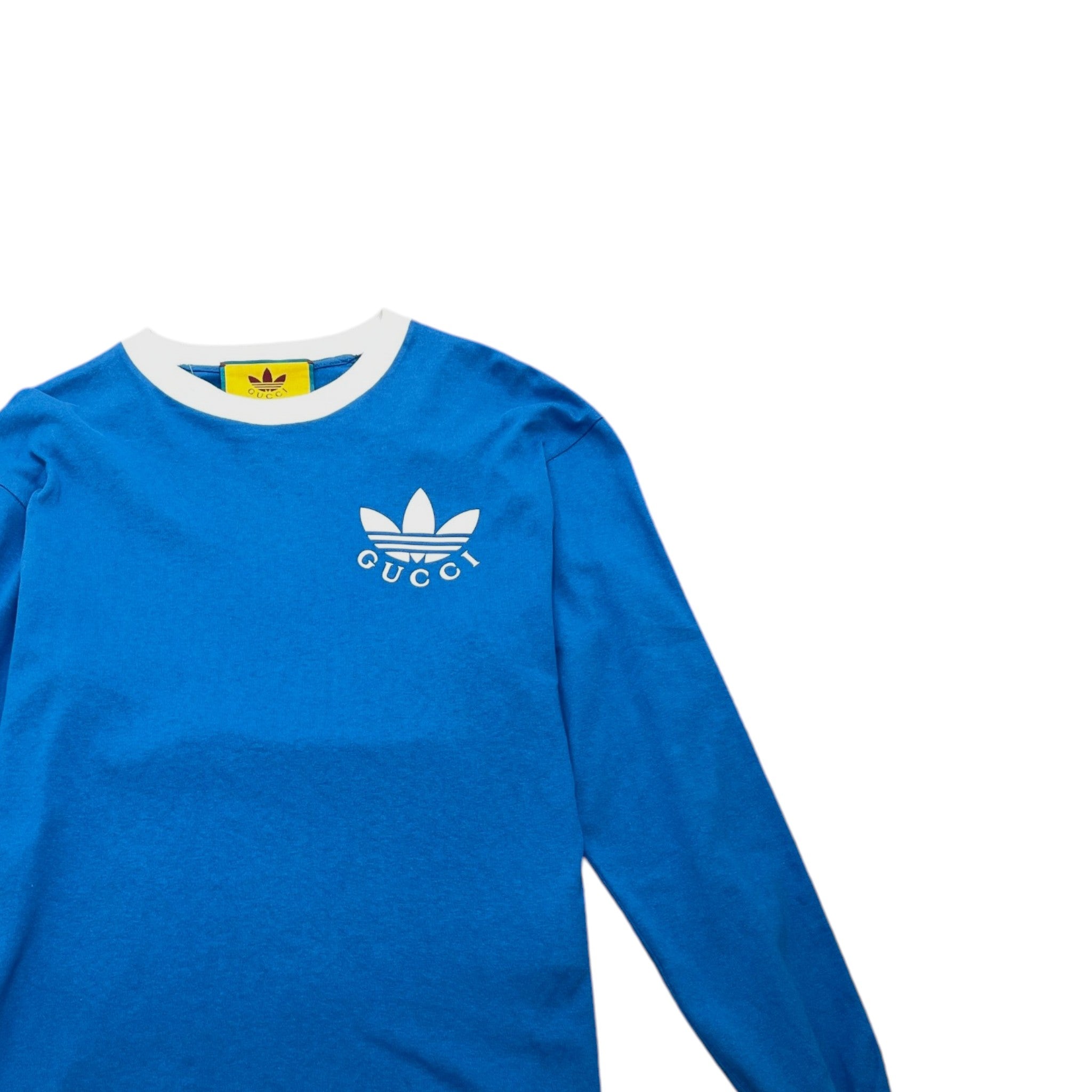 Men's X Adidas Trefoil Print Long Sleeve T-Shirt Blue Size XS