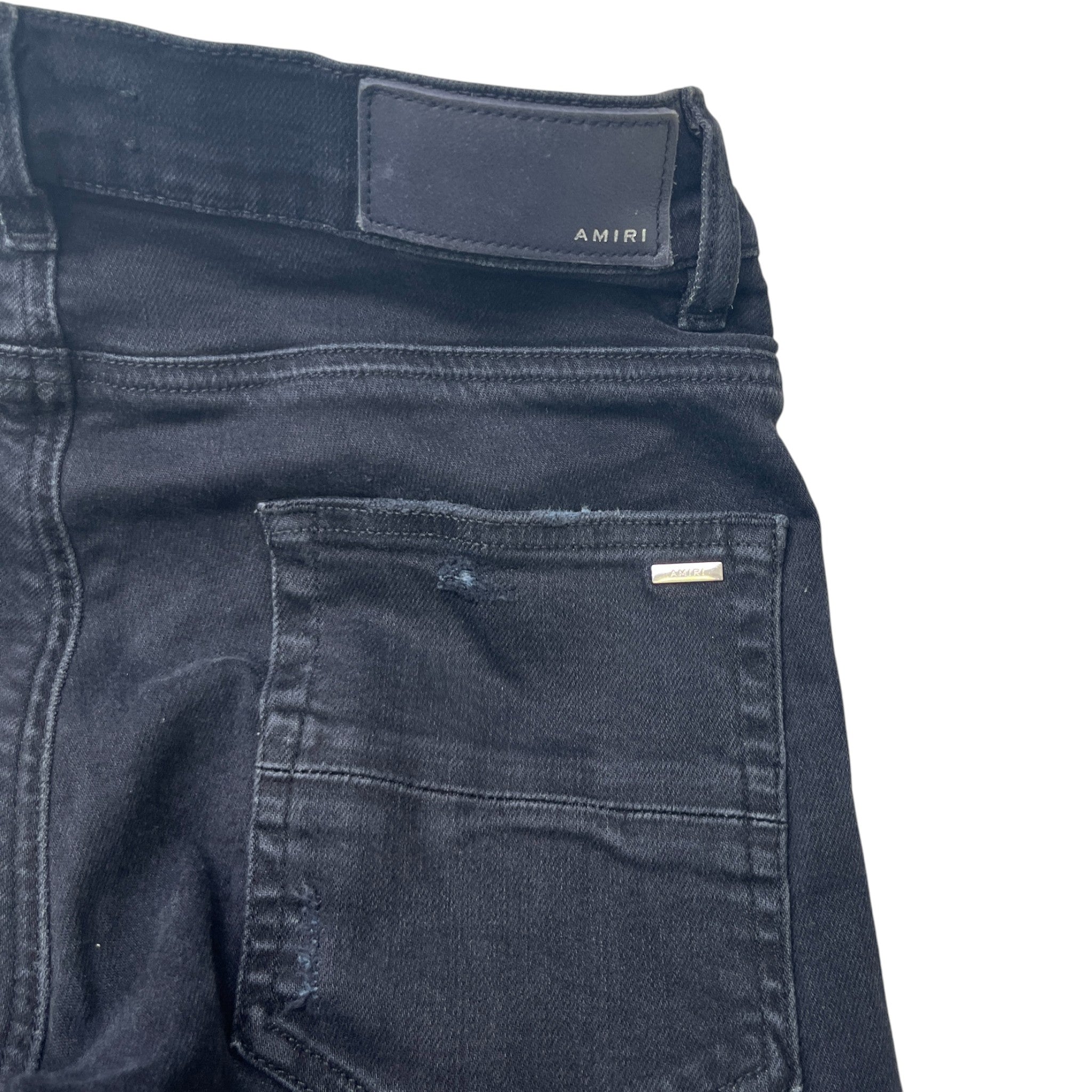 Men's Embroidered Logo Distressed Jeans Black Size Waist 30"