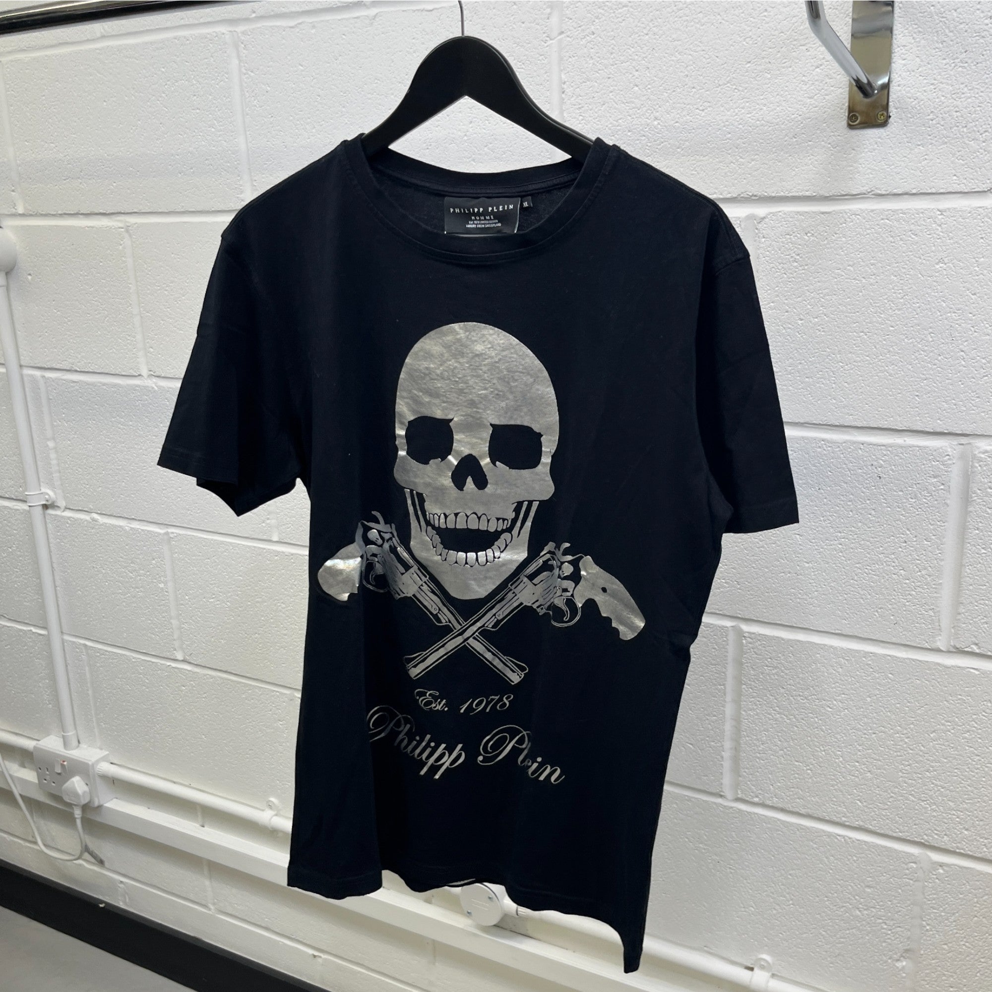 Men's Skull Print T-Shirt Black Size XL