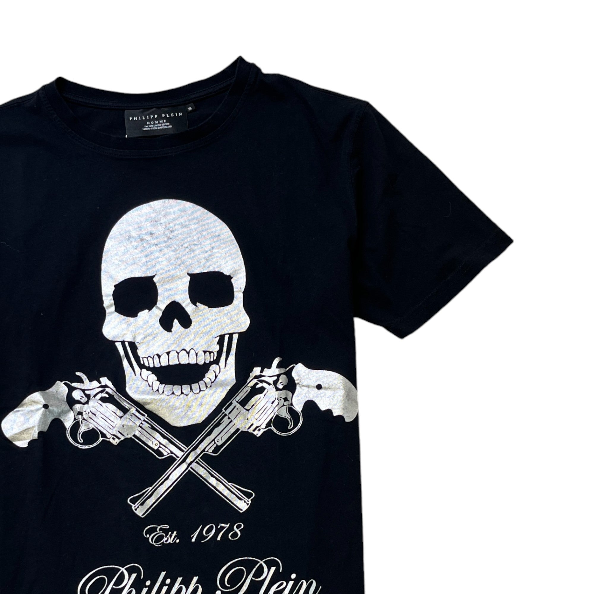 Men's Skull Print T-Shirt Black Size XL