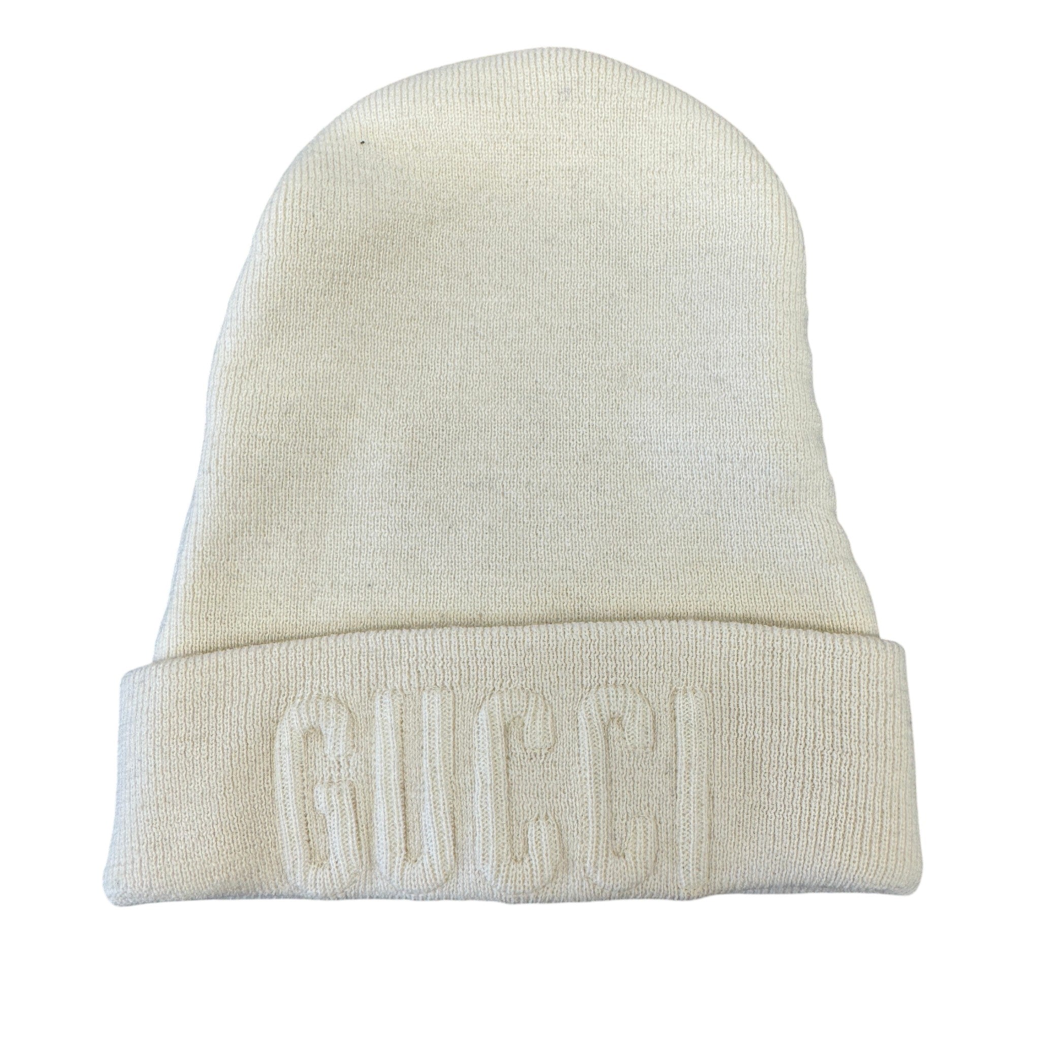 Men's Logo Embossed Beanie Hat Cream